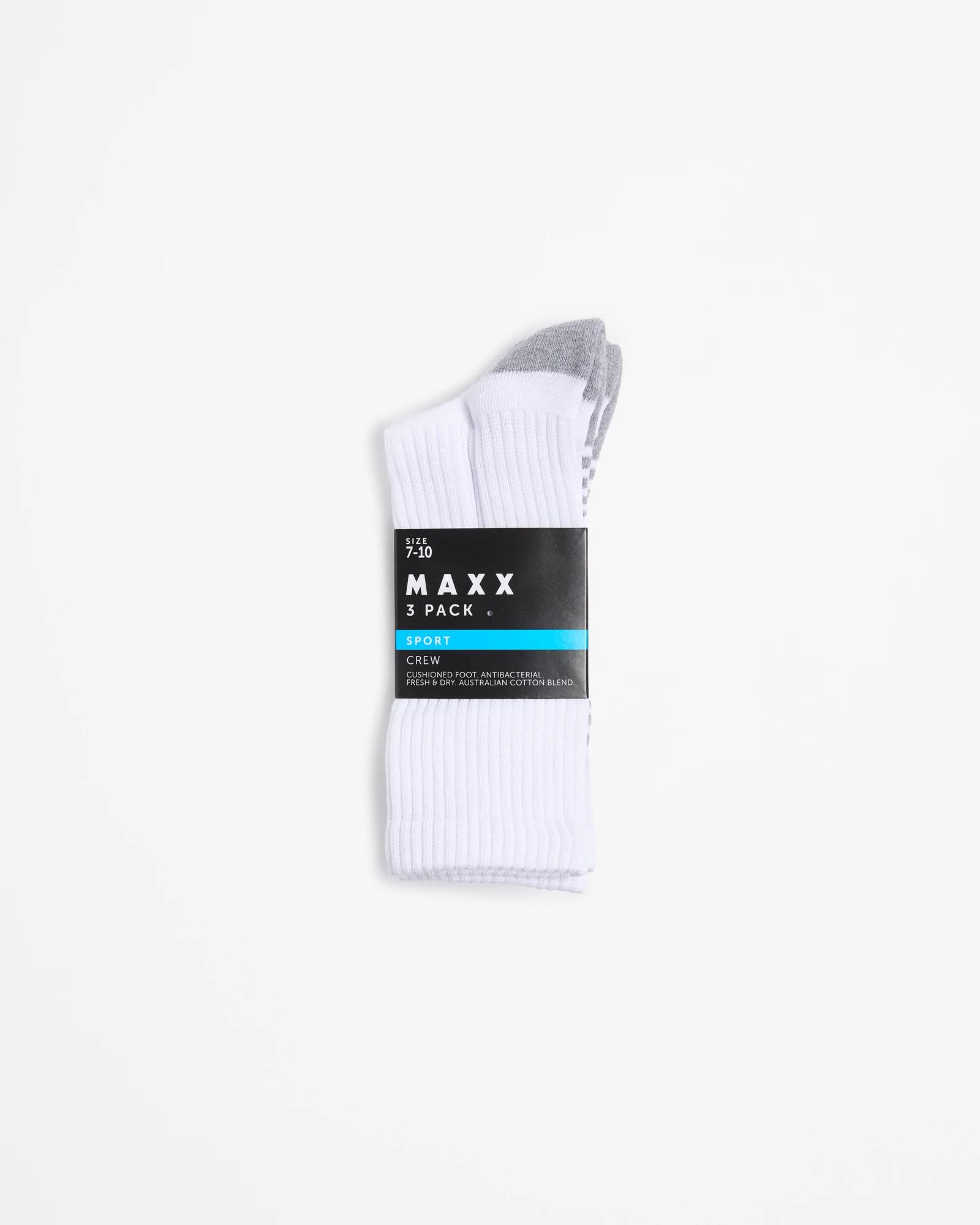 3 Australian Cotton Blend 3 Pack Sports Crew Socks - Maxx WHITE, 3 of 3