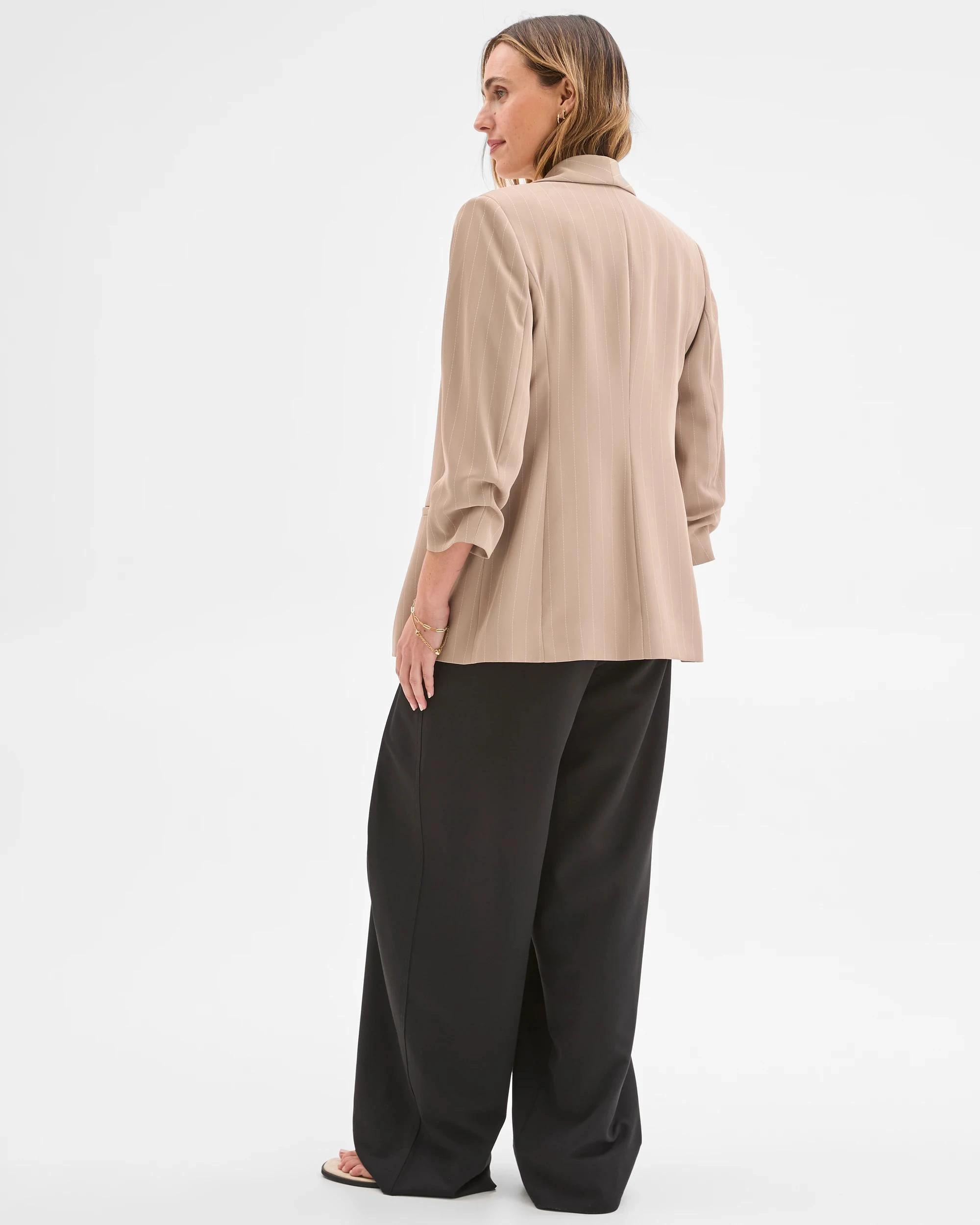 7 Preview Ruched Sleeve Blazer WEATHERED TEAK STRIPE, 7 of 7