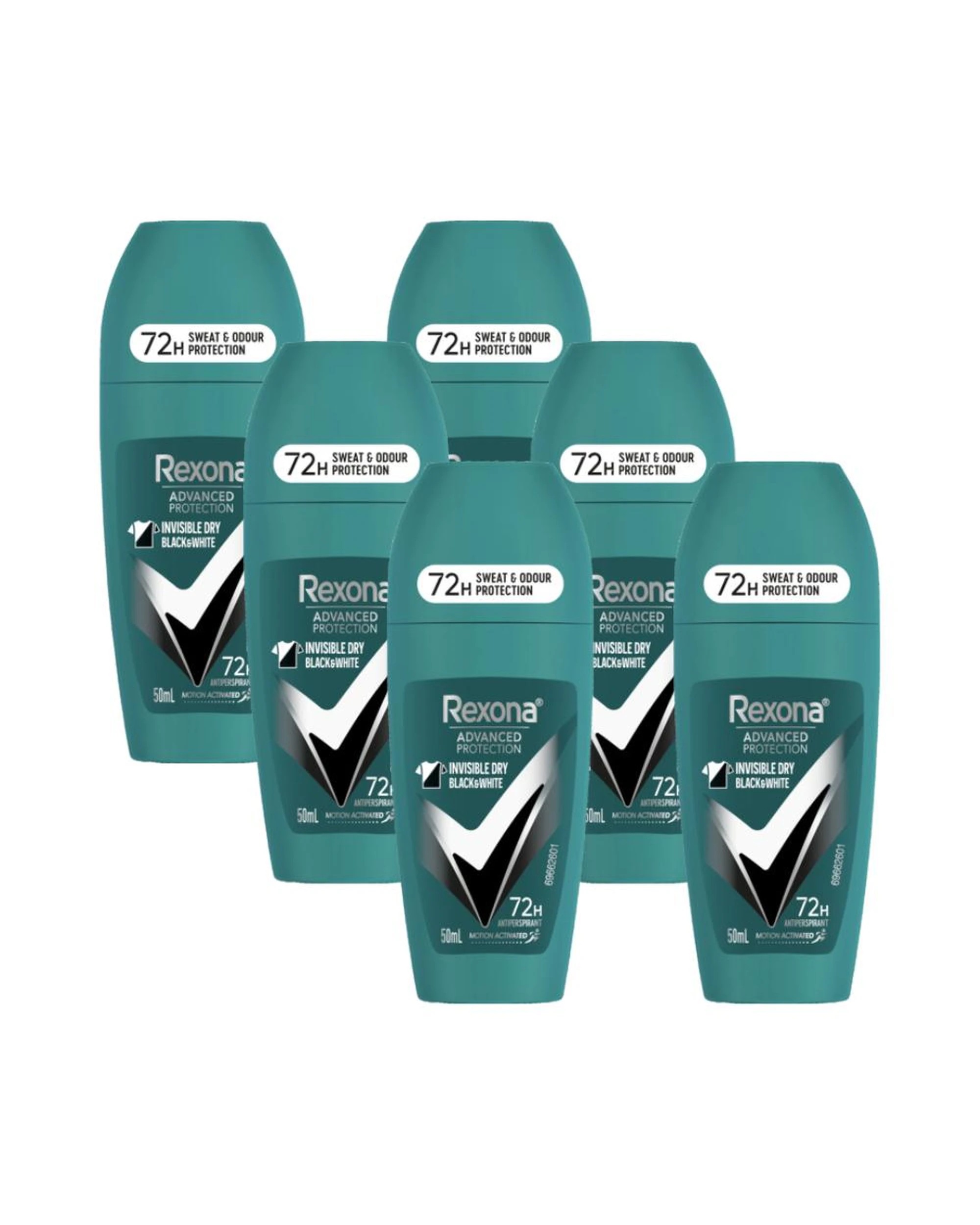 1 6 x Rexona Advanced Protection Roll On Deodorant Invisible Dry Men 50mL, 1 of 1