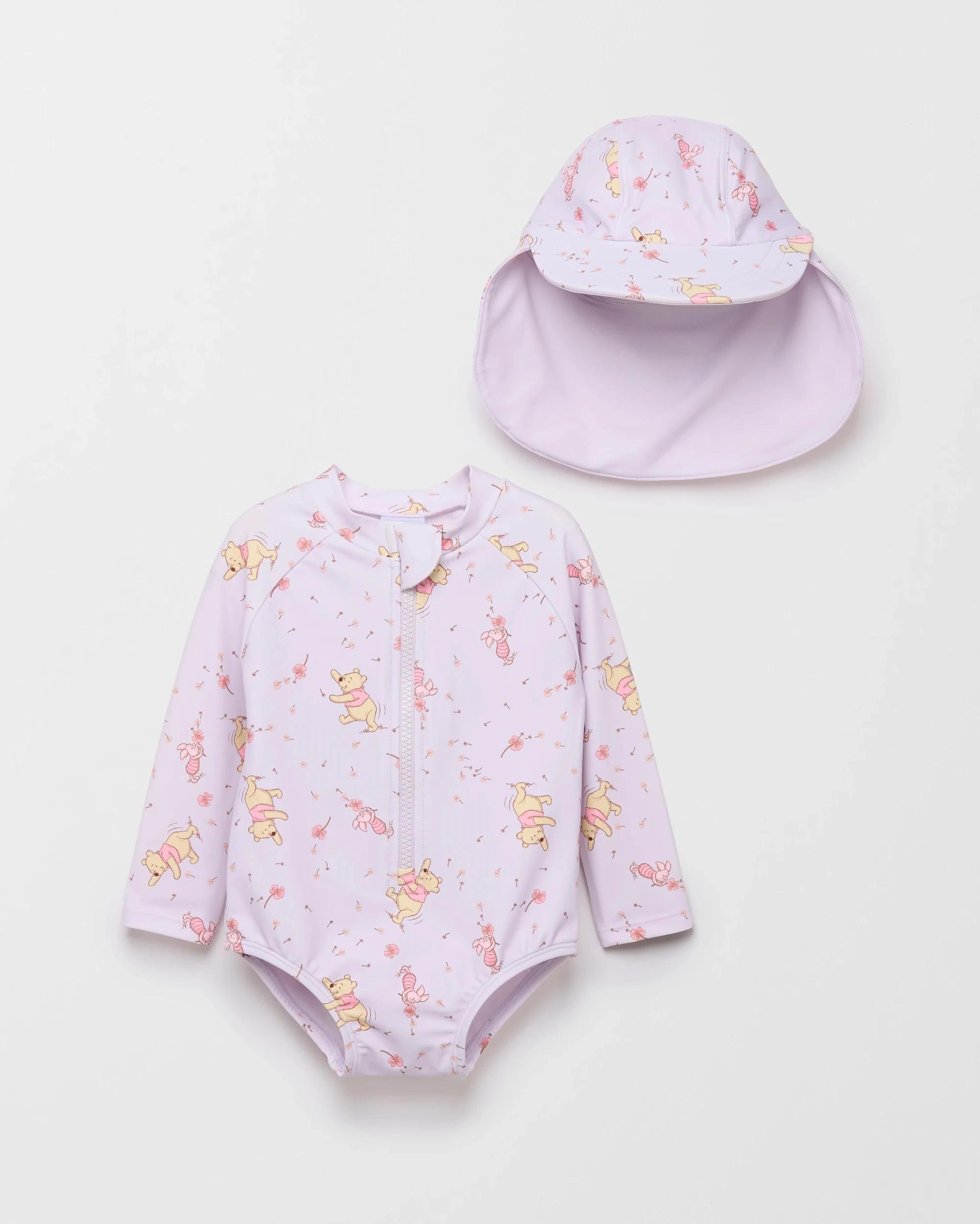 1 Disney Baby Unitard Swim Set with Hat 2 Piece WINNIE THE POOH, 1 of 2