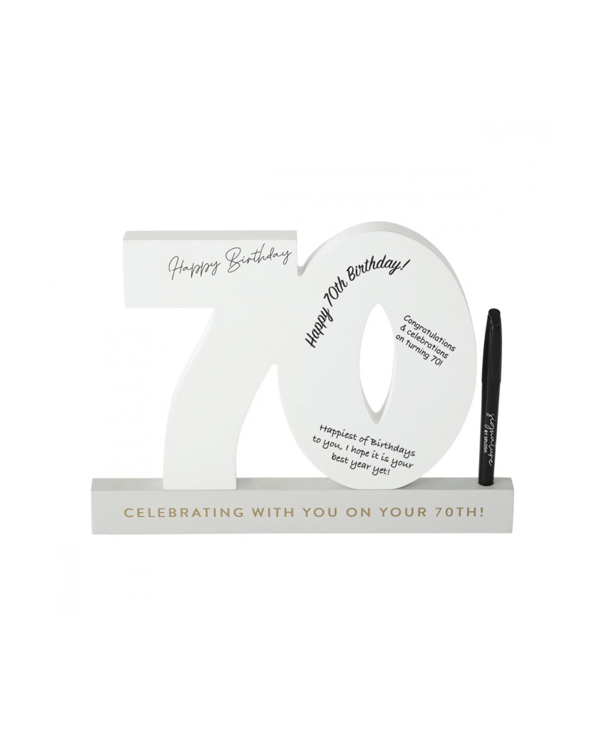 6 Splosh 70th Birthday Wooden Signature Number W/ Marker Keepsake 29x21cm - White, 6 of 9