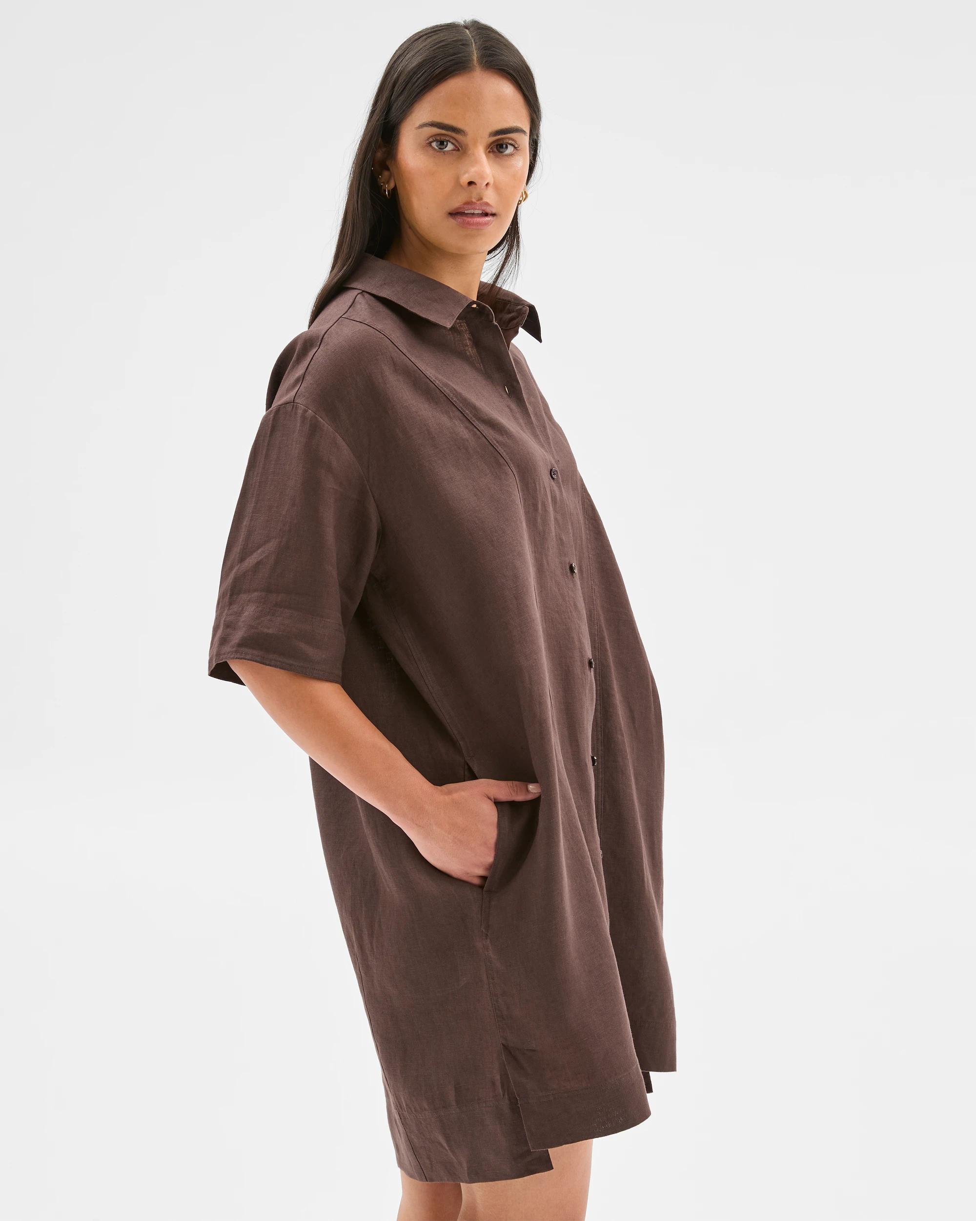 5 Target European Linen Short Sleeve Shirt Mini Dress BRUNETTE, 5 of 6