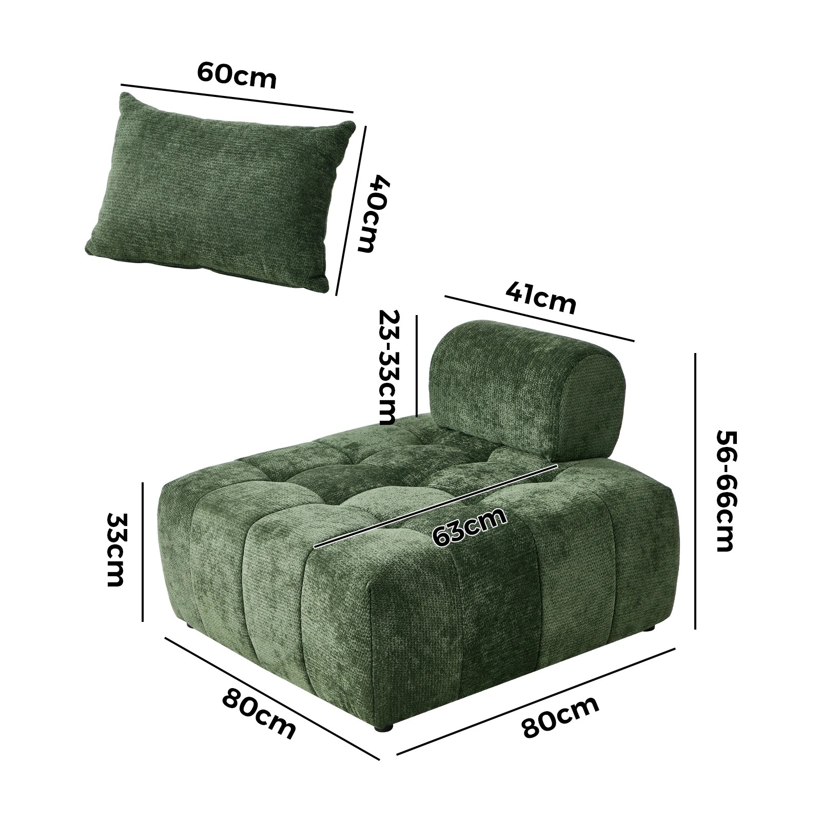 2 Oikiture 4x Chenille Modular Sofa Floor Lounge Chair w/Pillow TOFU Armless Chairs - Green, 2 of 9