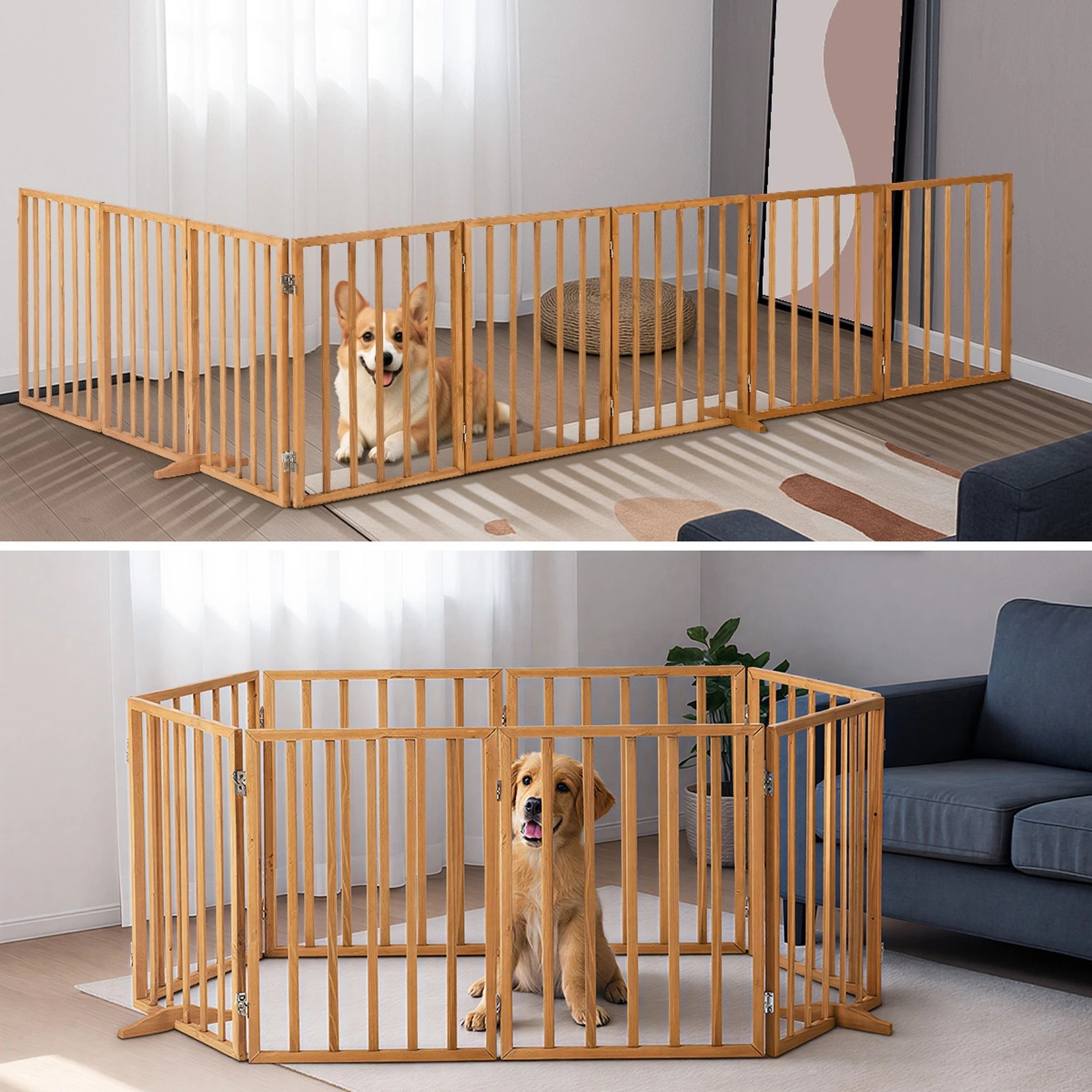7 Alopet Wooden Pet Gate Dog Fence Playpen Safety Stair Barrier 8 Panels - Natural, 7 of 10