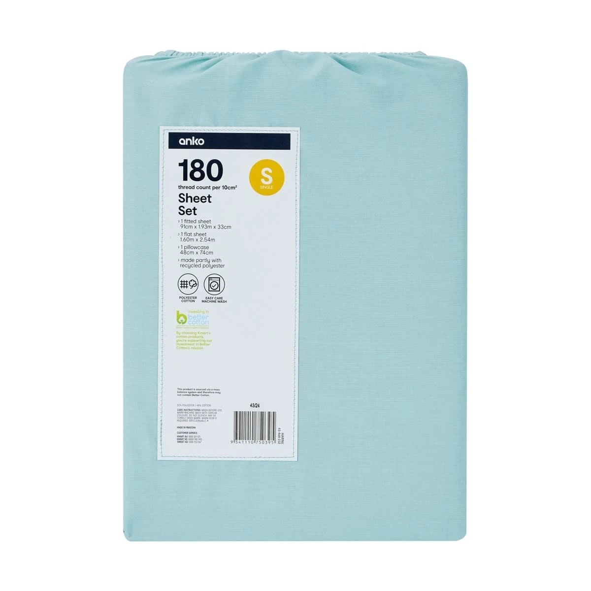 7 180 Thread Count Sheet Set - Single Bed, Marine, 7 of 7