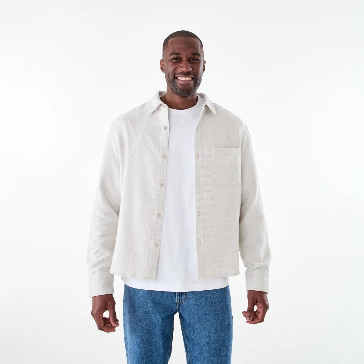 1 Long Sleeve Jacquard Overshirt STRING BEIGE, 1 of 7