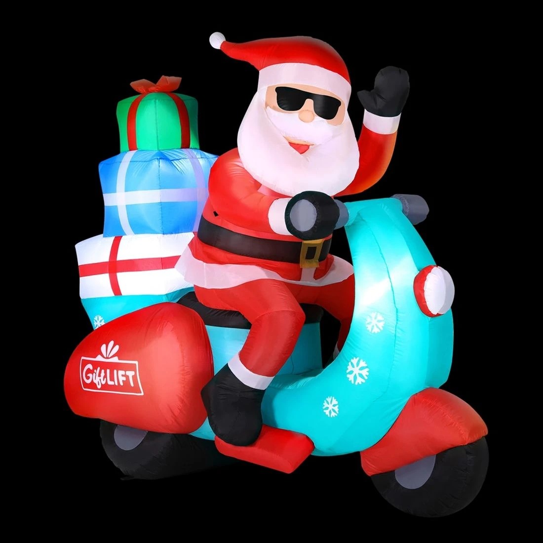 1 Jingle Jollys Christmas Inflatable Santa Motorbike LED Illuminated Decorations - Multi, 1 of 7