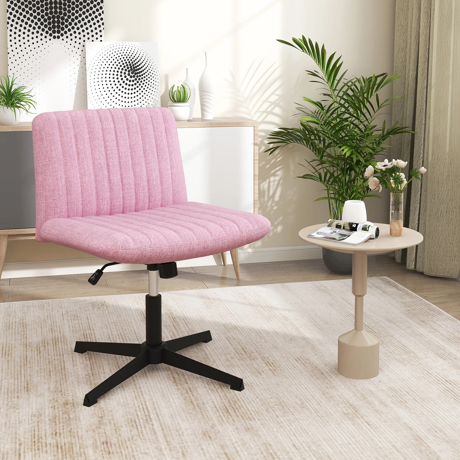 3 Costway Reclining Leisure Chair Swivel Desk Chair w/Cushion Computer Lounge Chair - Pink, 3 of 4