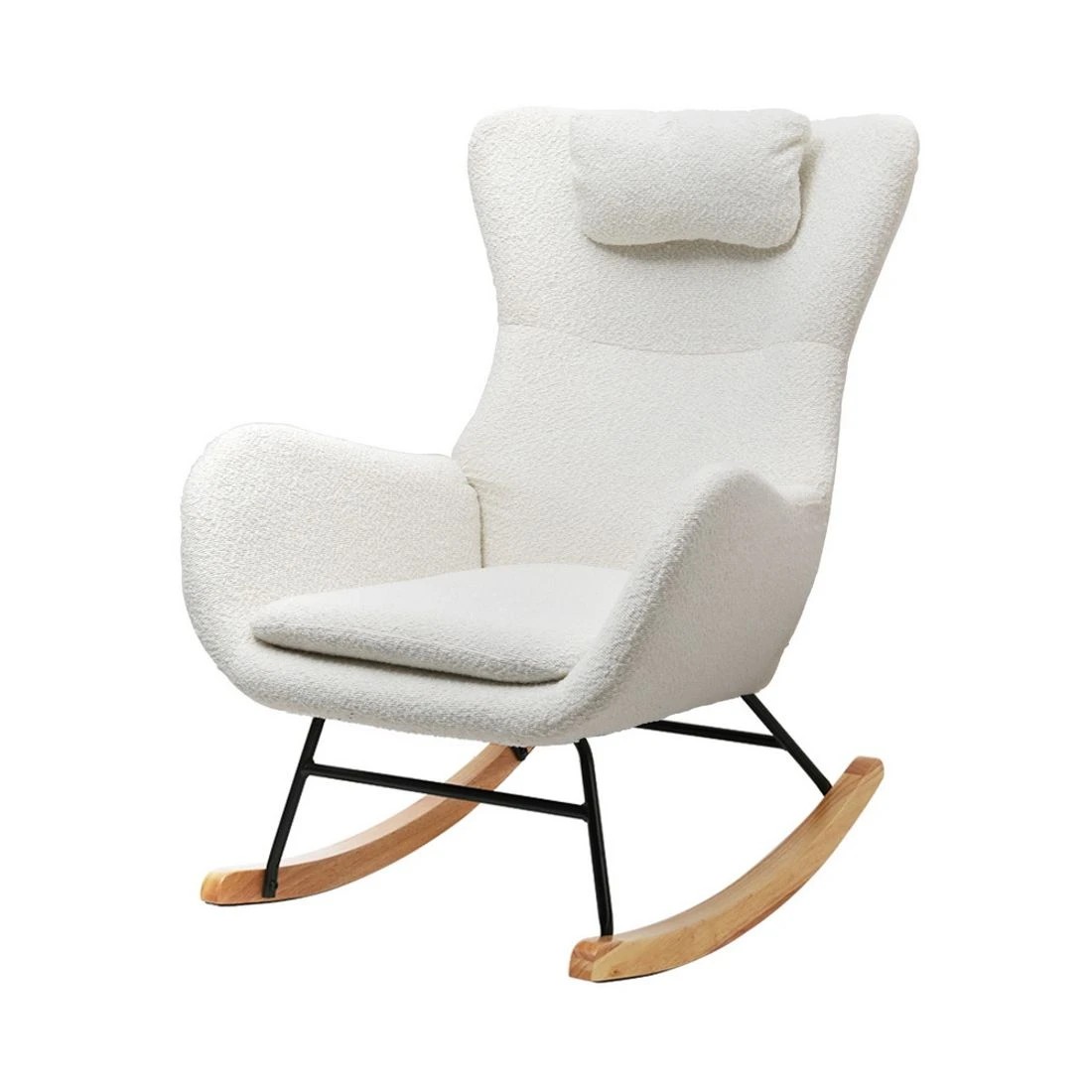 1 Artiss Rocking Chair Armchair Pillow Boucle - White, 1 of 6