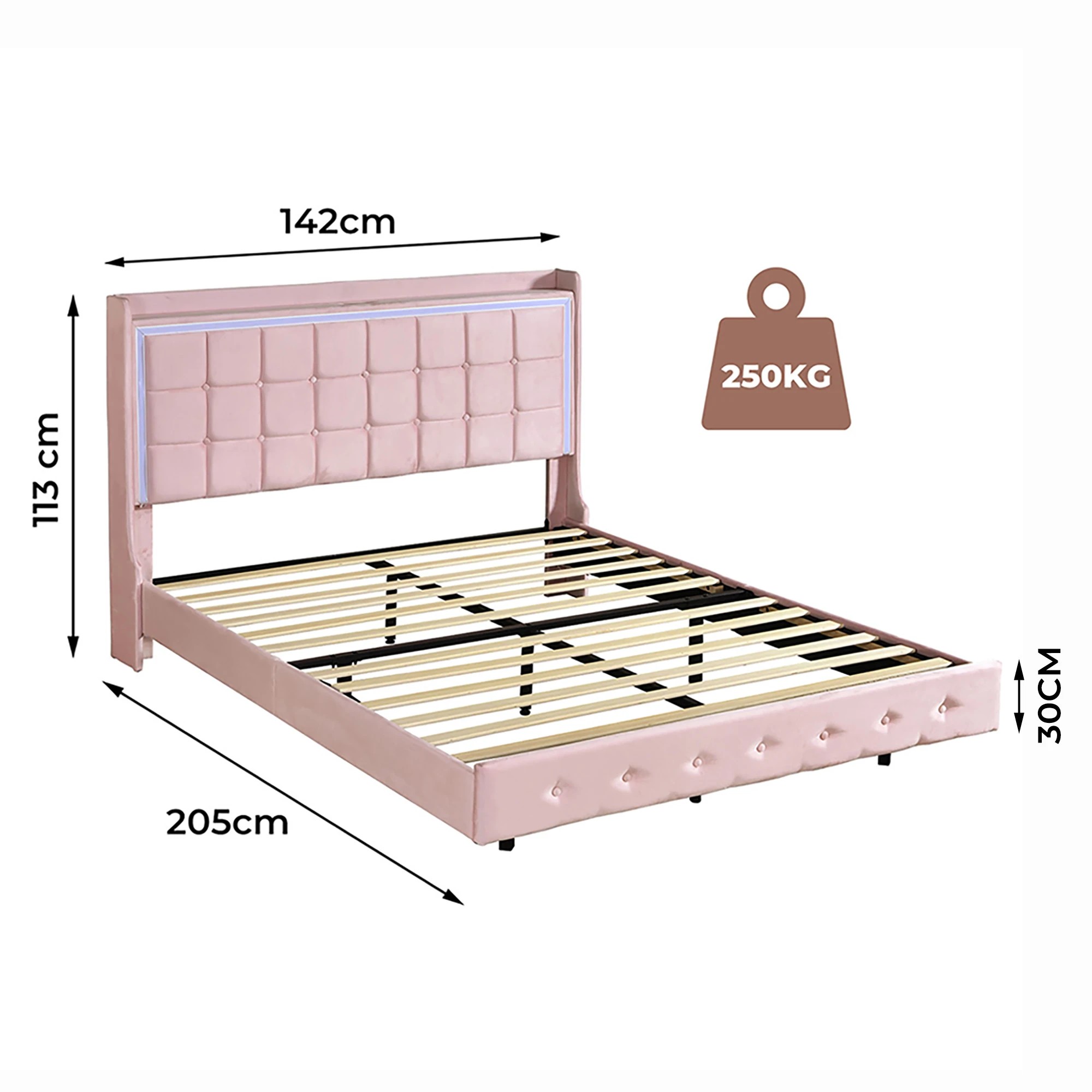 2 Levede D Size Bed Frame with LED and Charging Station, 2 of 6