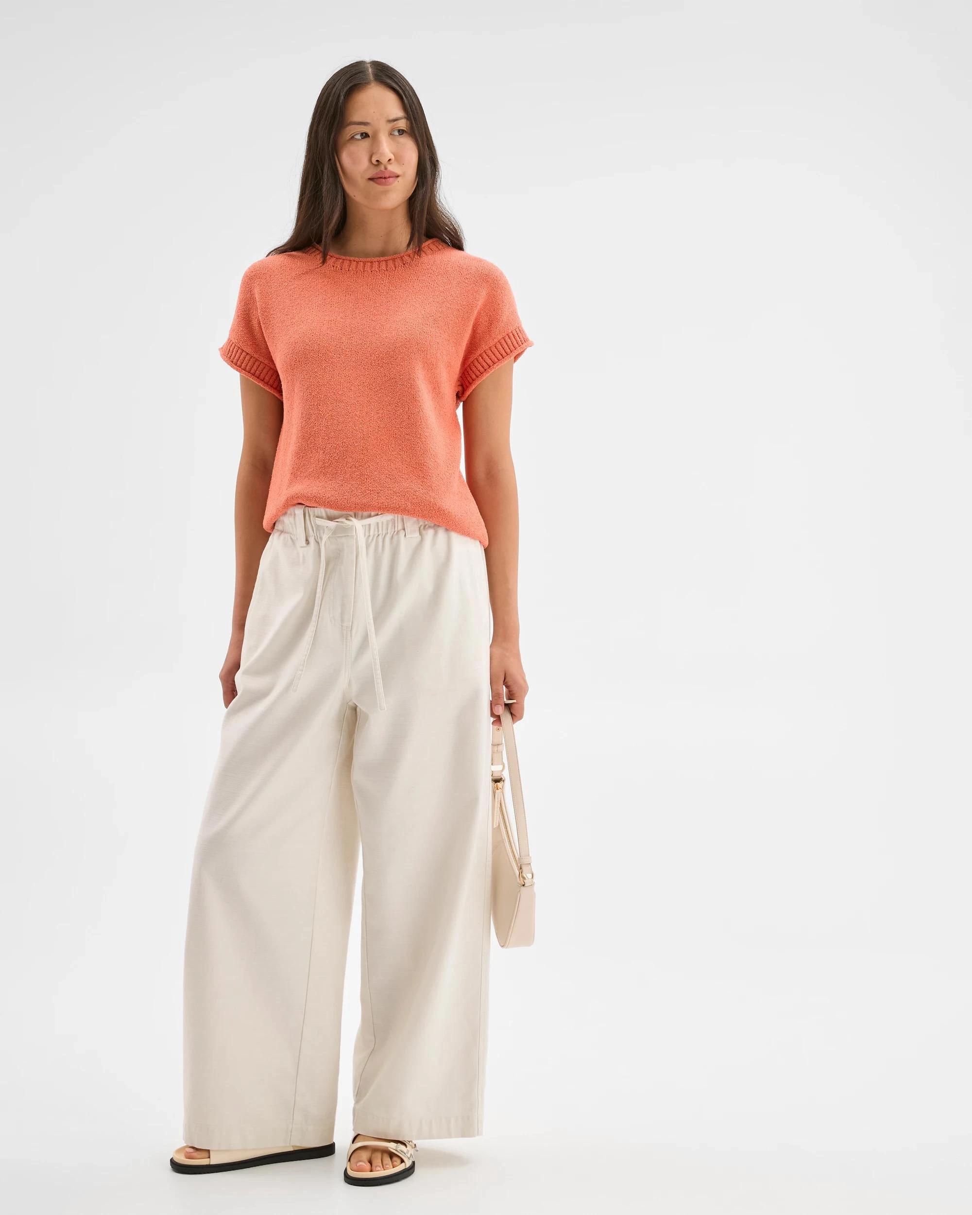1 Target Australian Cotton Blend Boucle Roll Trim Knit Top PAPAYA, 1 of 5