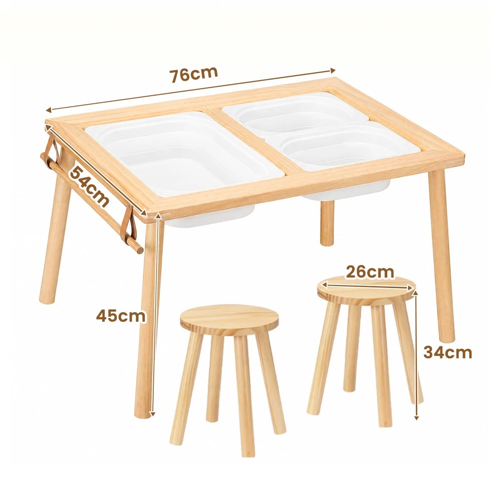 2 PlayPals Kids Sensory Table Chair Set with Double-Sided Board & Storage Bins - Natural, 2 of 3