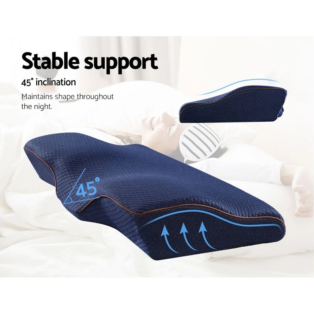 6 Giselle Memory Foam Pillow Neck Cervical Butterfly Ergonomic Support Navy - Blue, 6 of 7