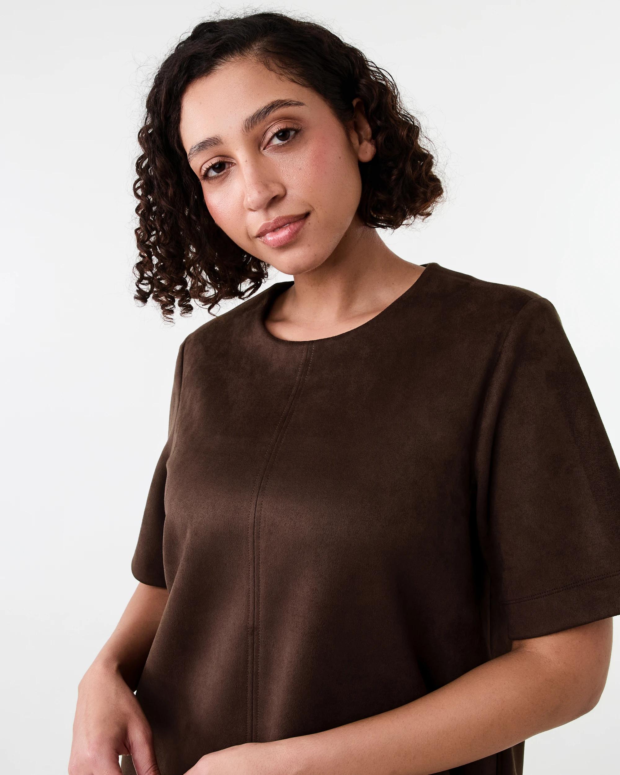 4 Short Sleeve Suedette T-shirt Mini Dress Melt Brown, 4 of 7