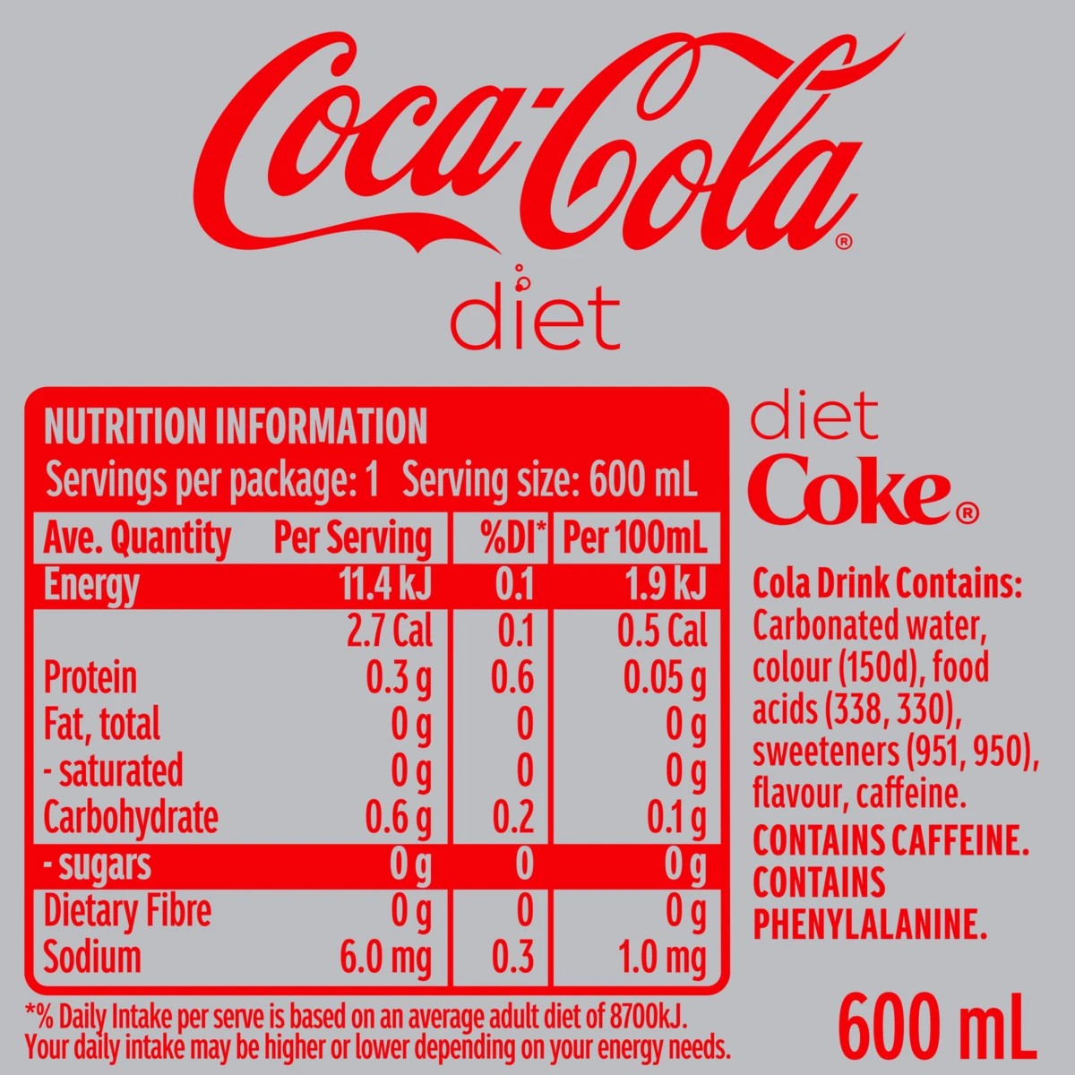 4 Diet Coca-Cola Soft Drink Bottle 600ml, 4 of 5