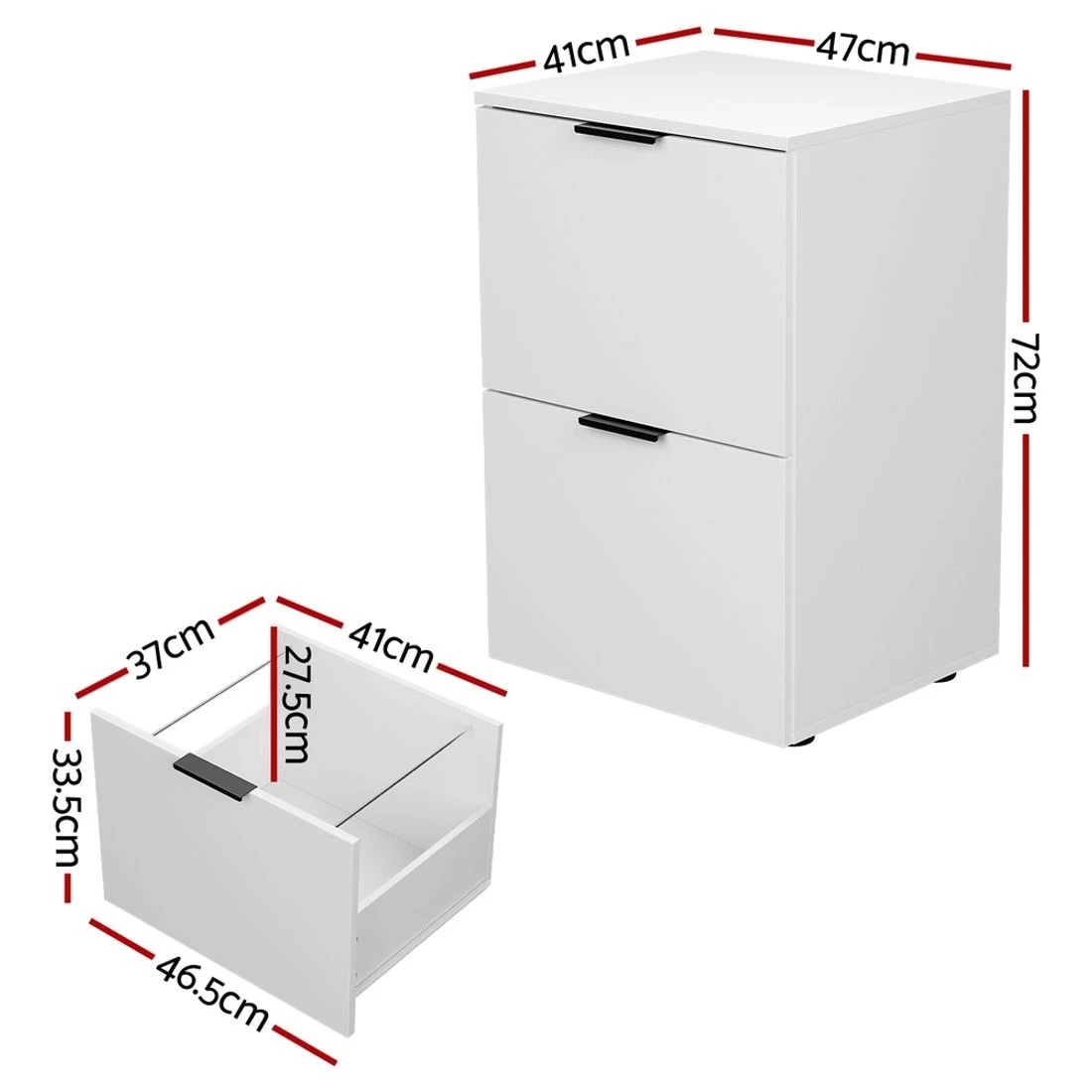 4 Artiss Filing Cabinet Files Storage Office Shelves File Organiser White 2 Drawer - White, 4 of 8