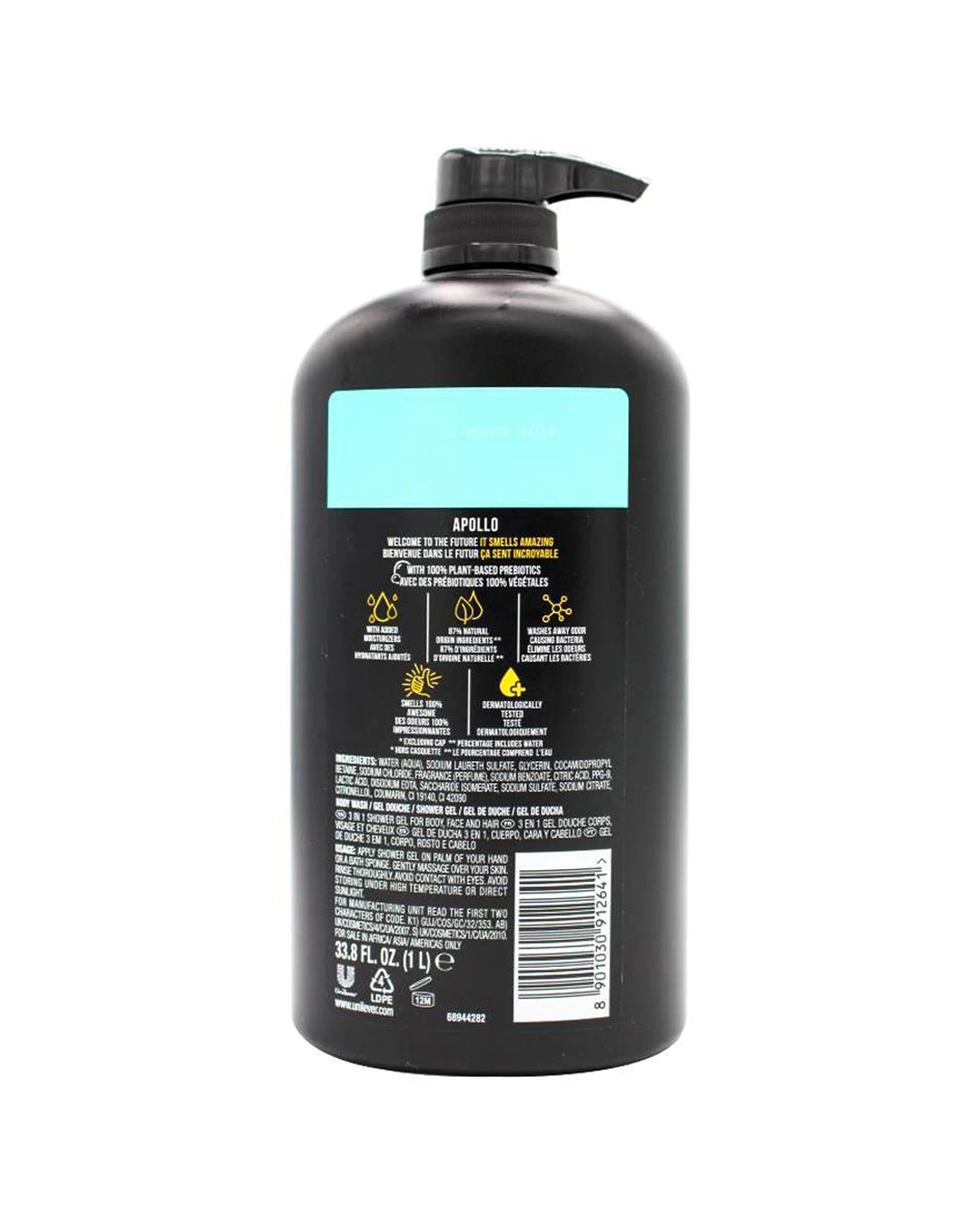 3 Axe Apollo 6PK 3-in-1 Body Face Hair Wash 1L Sage Cedarwood Scent For Men - Black, 3 of 4