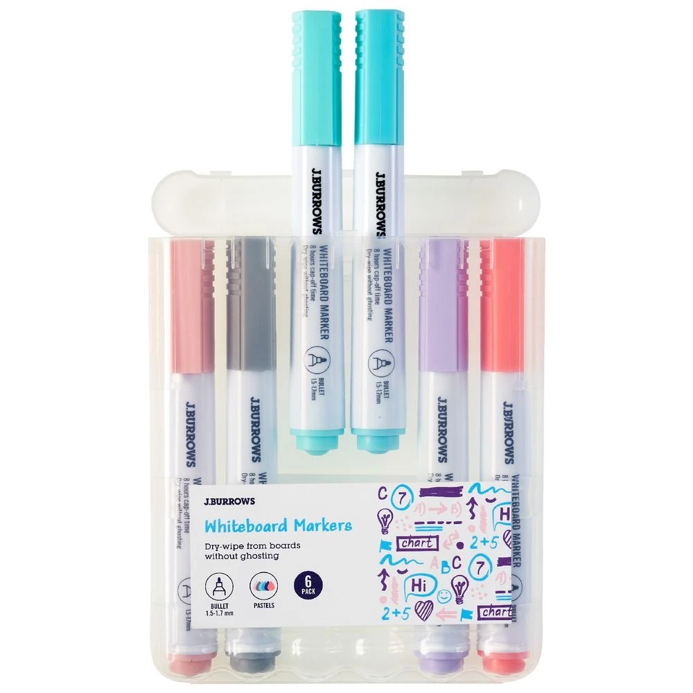 4 J.Burrows Whiteboard Markers Bullet Pastels 6 Pack, 4 of 4