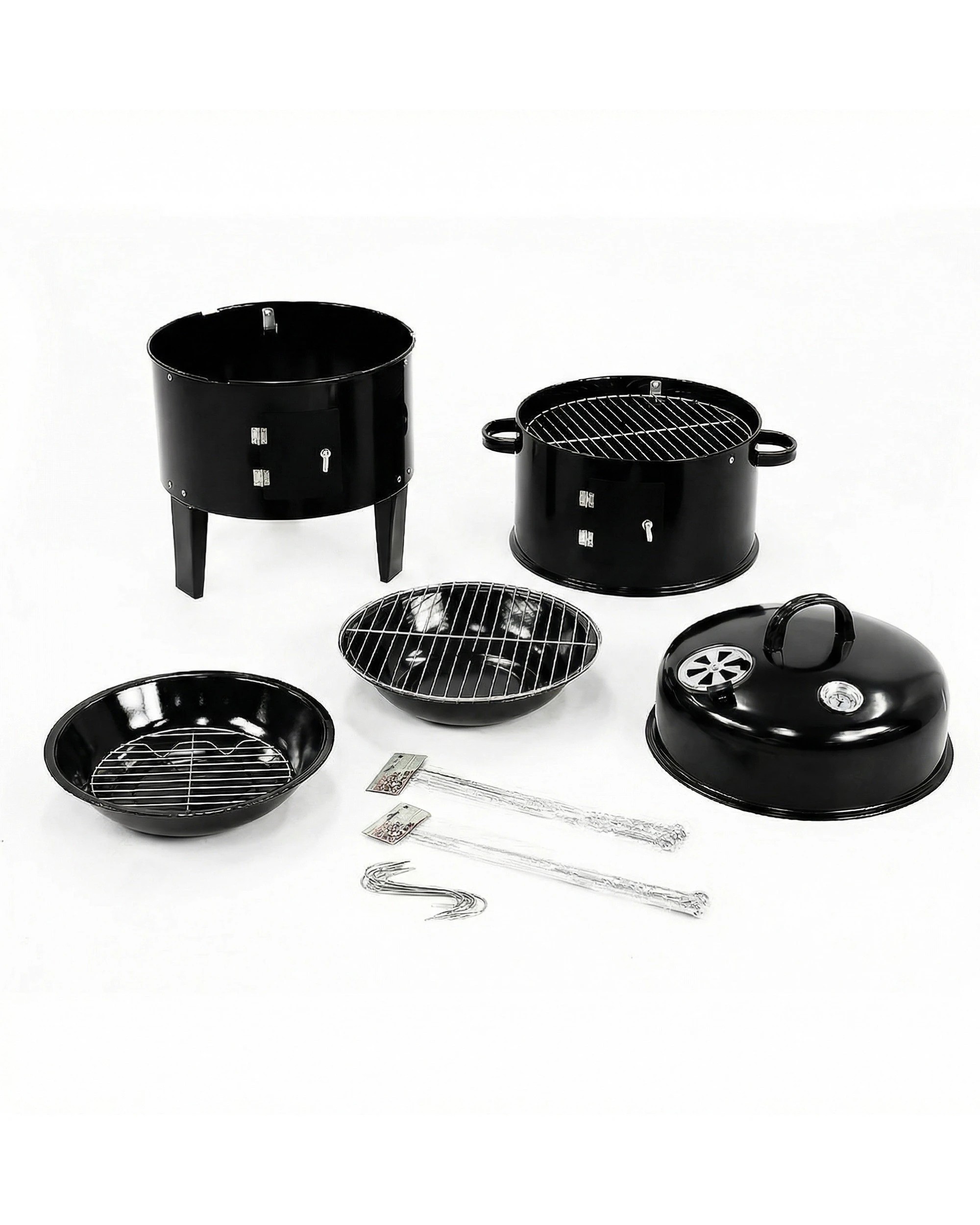 4 Wallaroo 3in1 Charcoal BBQ Smoker Grill Barbecue Outdoor - Black, 4 of 10