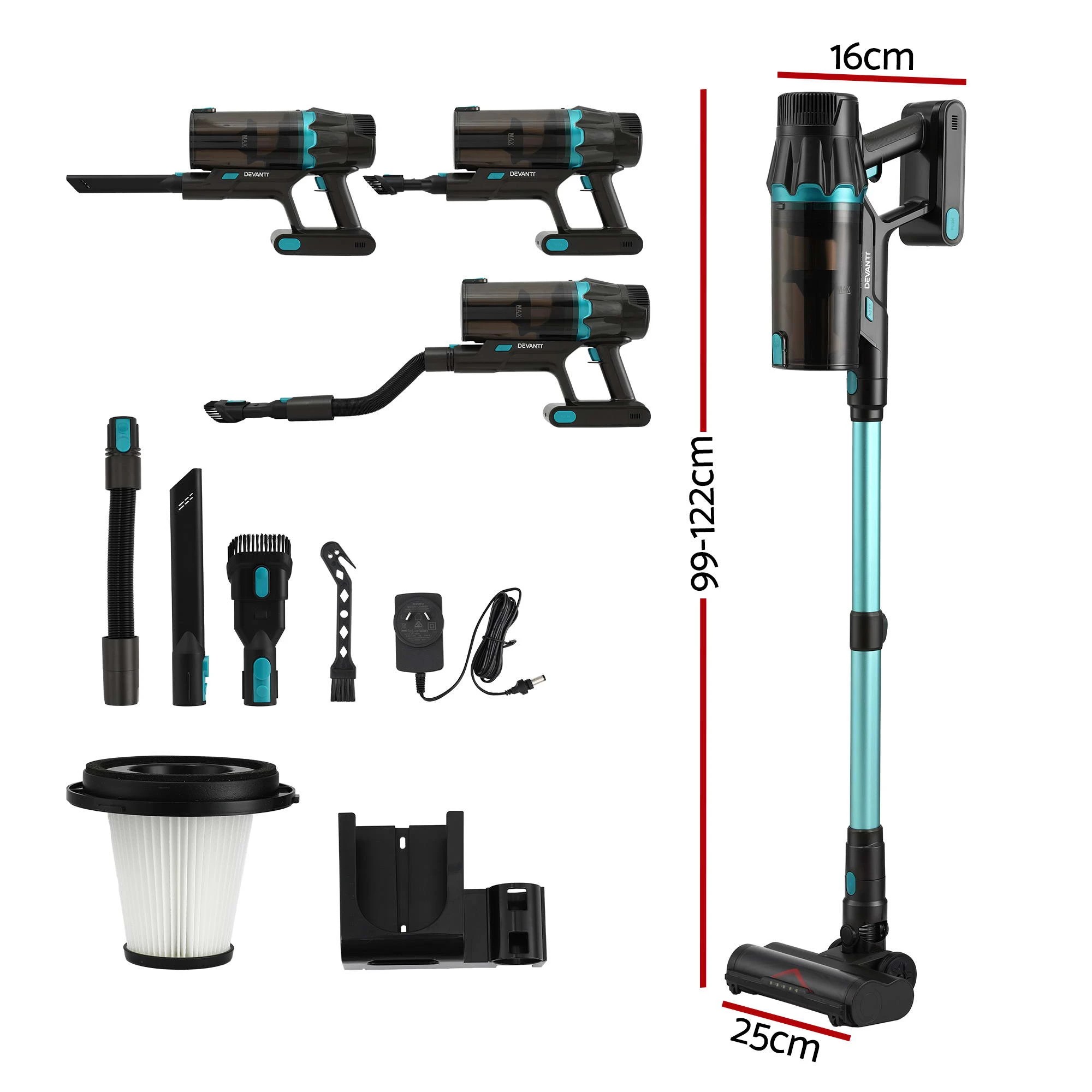 2 DEVANTI 30000Pa Cordless Stick Vacuum Cleaner 4-in-1 Handheld Vac, - Green, 2 of 8