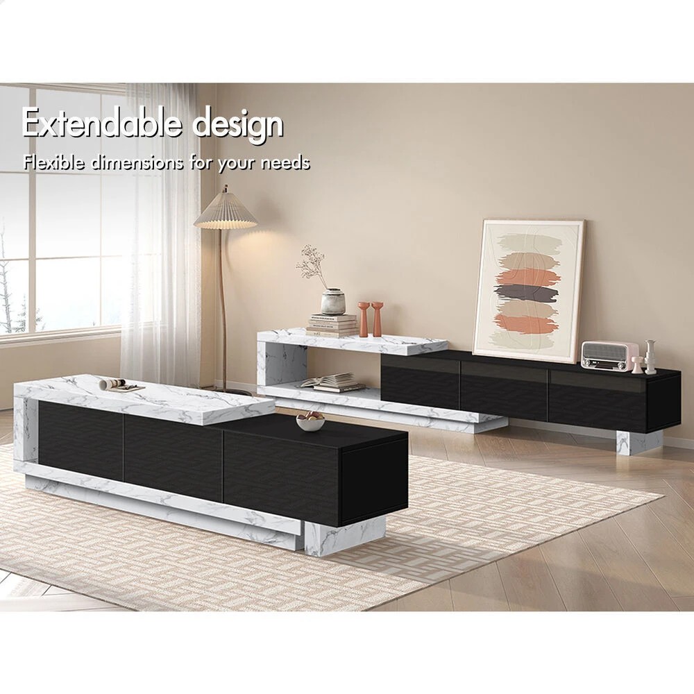 2 Alfordson 190-280cm Extendable Entertainment Unit TV Stand Cabinet Drawer - Marble Black, 2 of 9