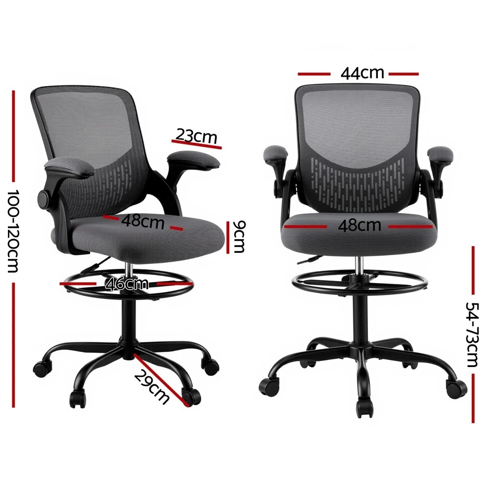 2 Artiss Office Chair Drafting Chairs Stool Computer Desk Studios Mesh - Grey, 2 of 5