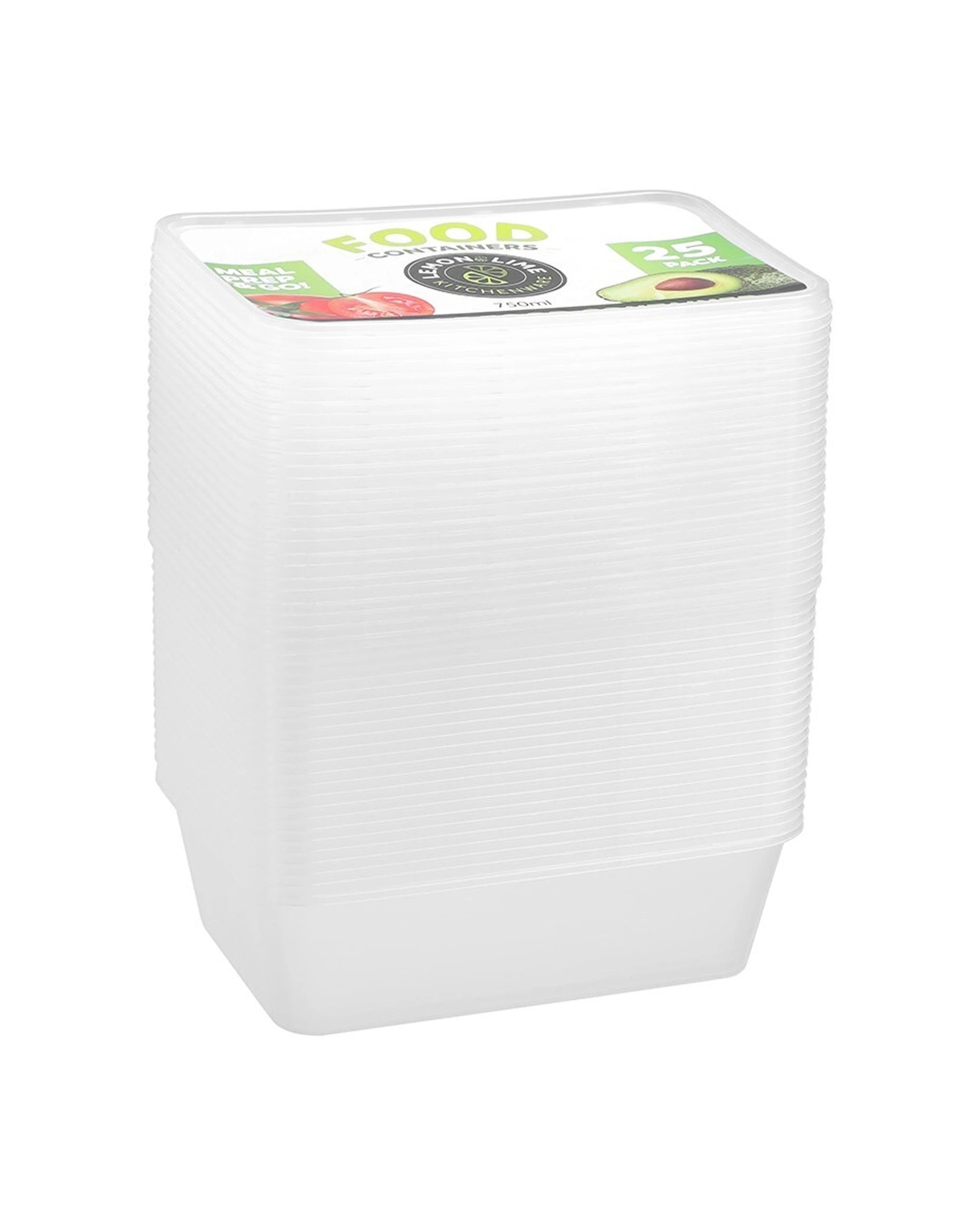3 Lemon & Lime 3x 25PK Reusable 750ml Rectangle Food Container with Lid Set - Clear, 3 of 7