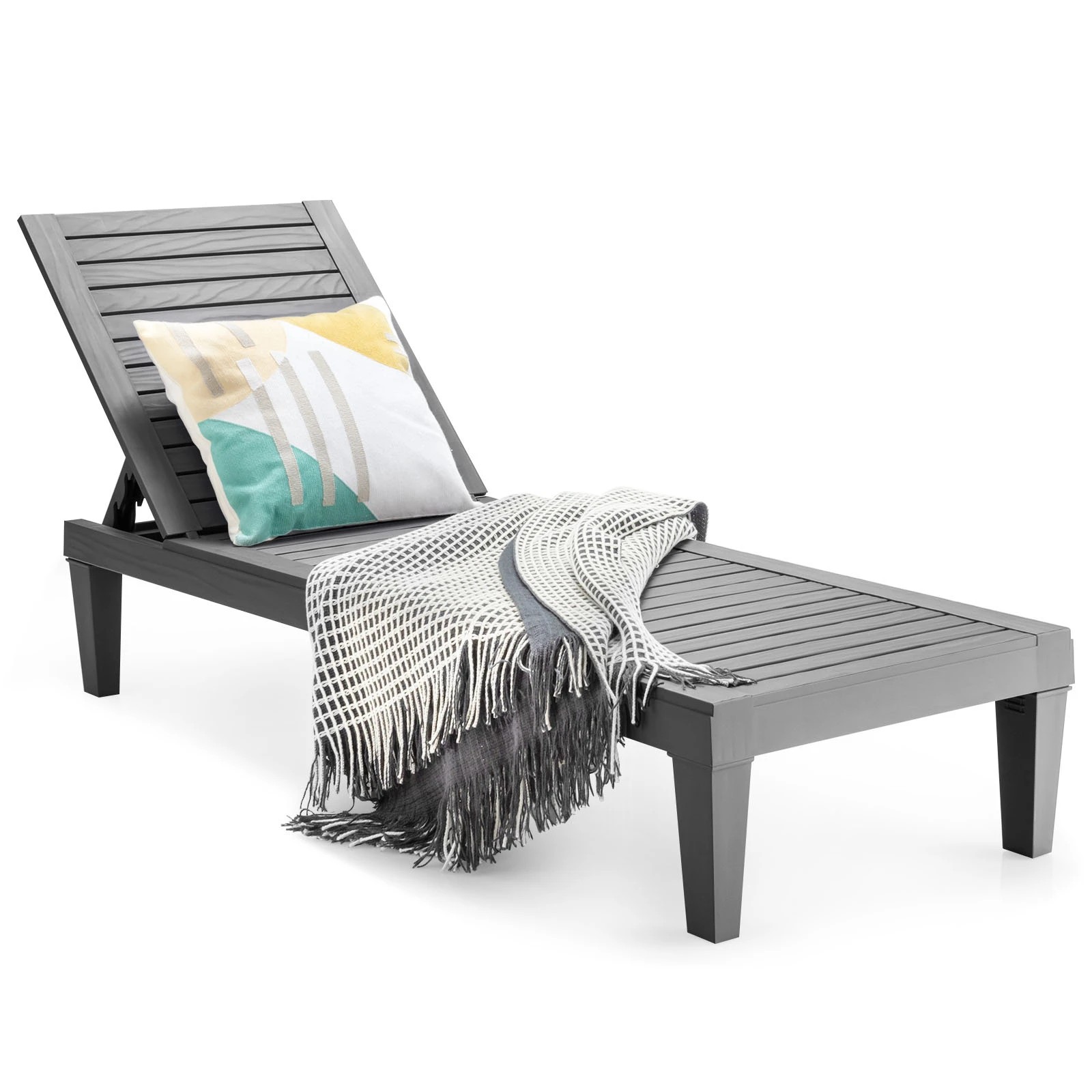 3 Costway Patio Chaise Lounge Chair 5-Position Adjustable Sun Tanning Chair - Grey, 3 of 3