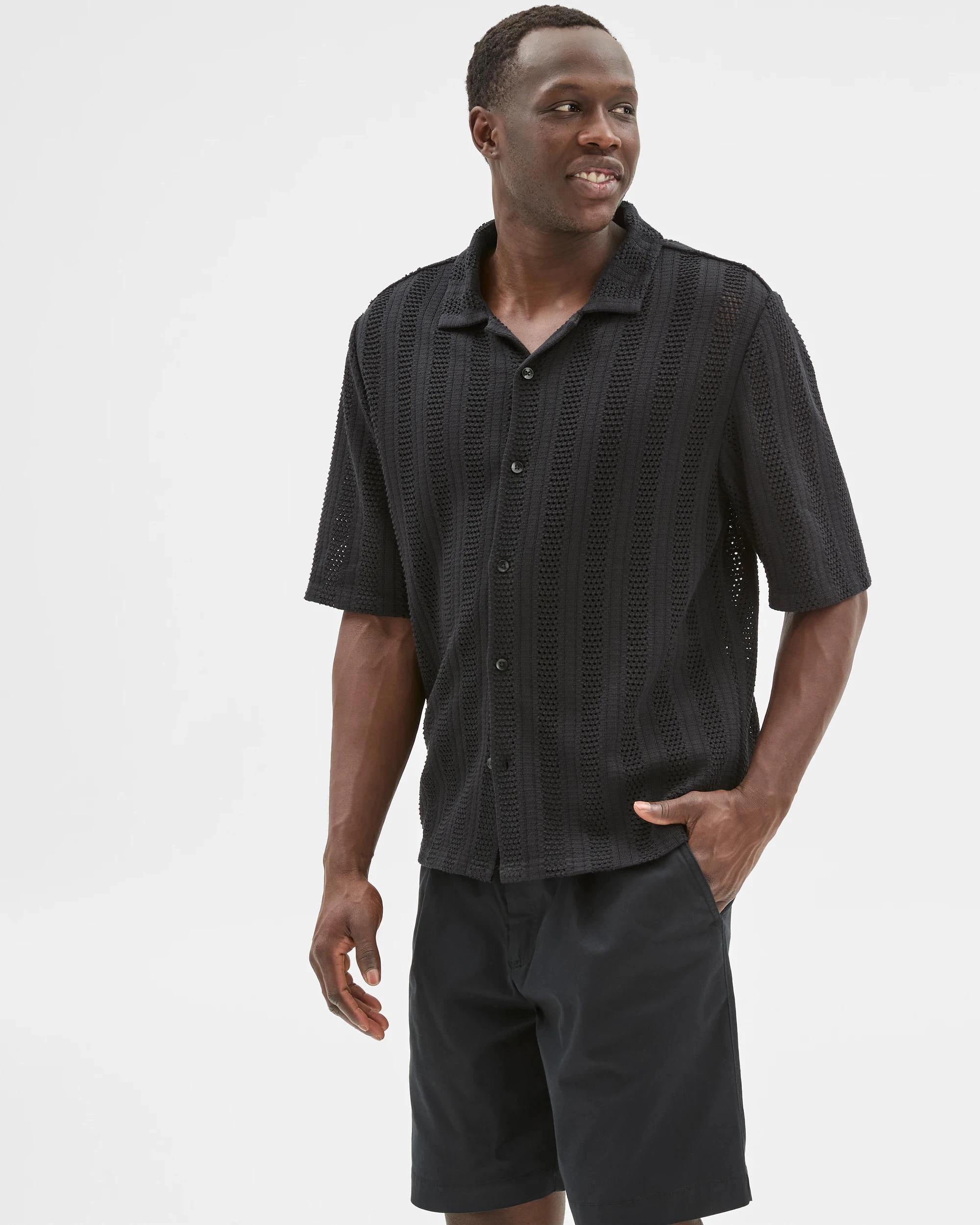1 Australian Cotton Blend Knit Resort Shirt - Commons BLACK, 1 of 8