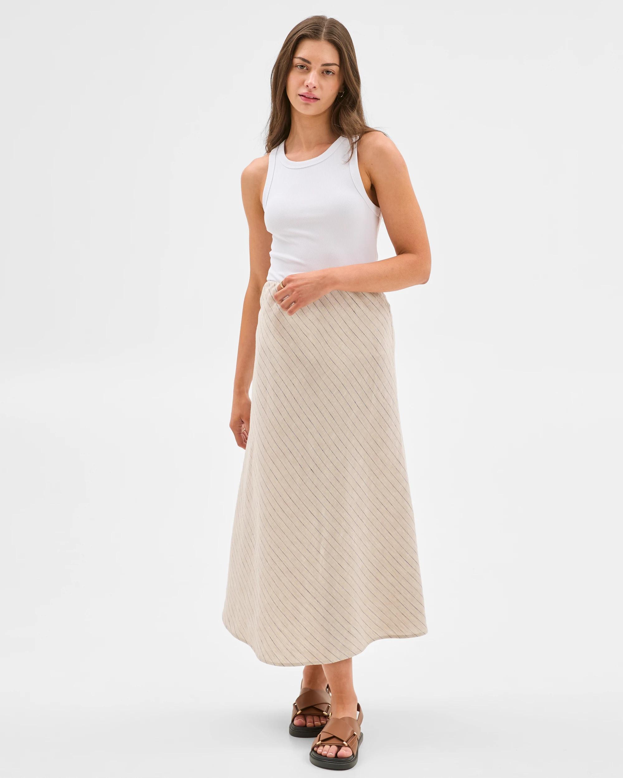 1 Target Petites European Linen Bias Maxi Skirt FLAX/INDIGO, 1 of 6