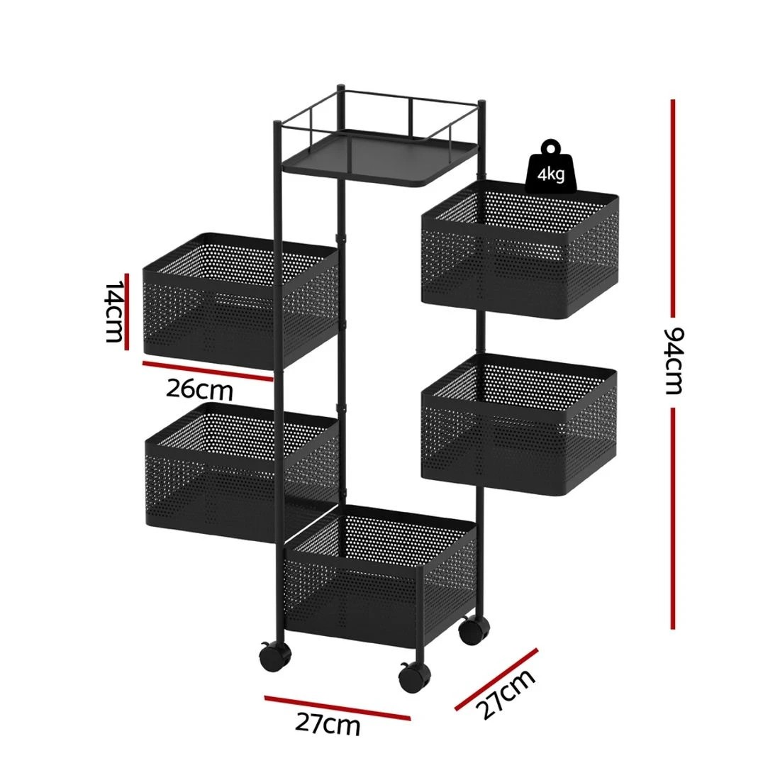 2 Artiss Storage Trolley Kitchen Cart 5 Tiers Storage Rack - Black, 2 of 5