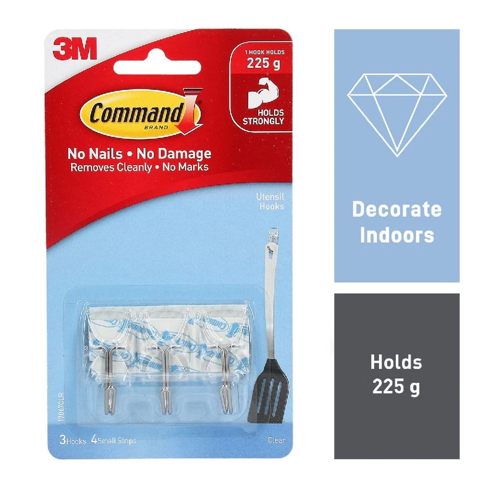 3 3M Command Small Utensil Hooks with Strips Clear, 3 of 3