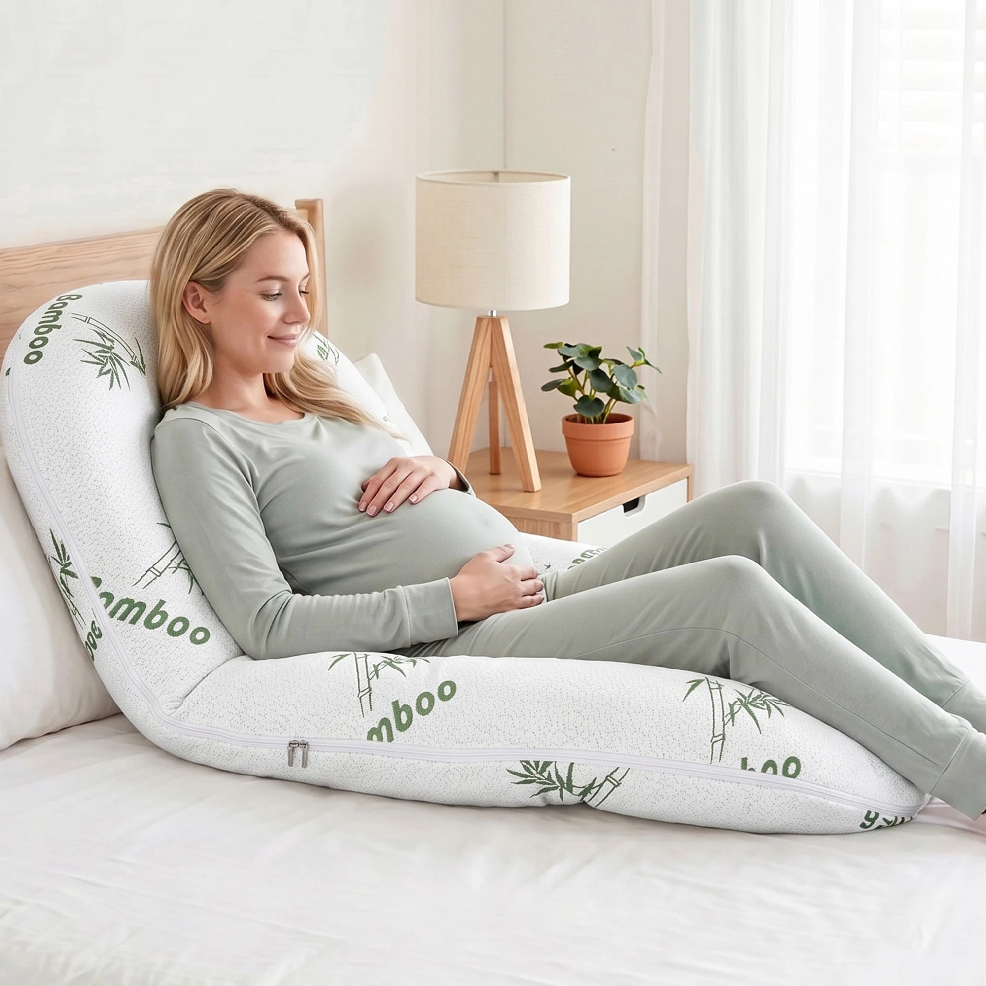 8 Giselle Bedding Pregnancy Pillow for Side Sleepers C-Shaped Maternity Body Pillow - White, 8 of 9