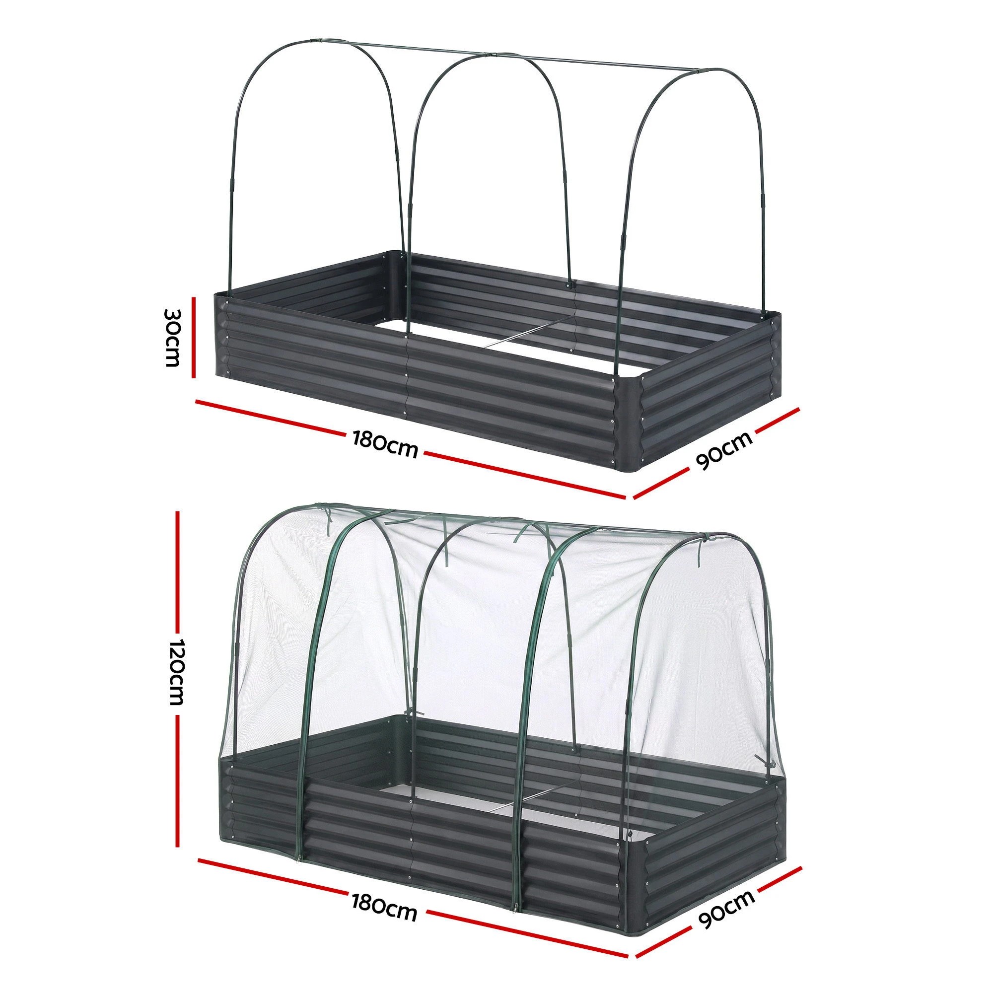 2 Green Fingers Raised Garden Bed with Mesh Netting Galvanised Planter Box Bird Proof 180x90x120cm - Black, 2 of 9