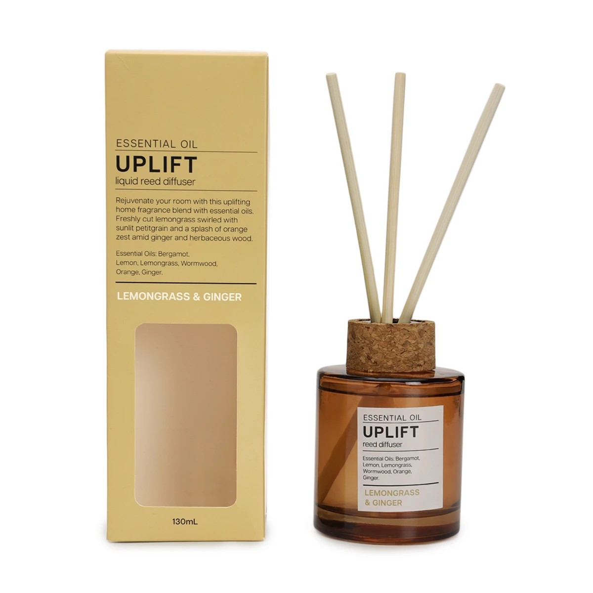 1 Aroma Uplift Lemongrass & Ginger Essential Oil Blend Liquid Reed Diffuser 130ml, 1 of 7
