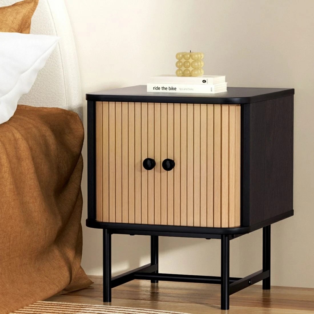6 Artiss Bedside Table with Sliding Doors BORIS - Black, 6 of 6