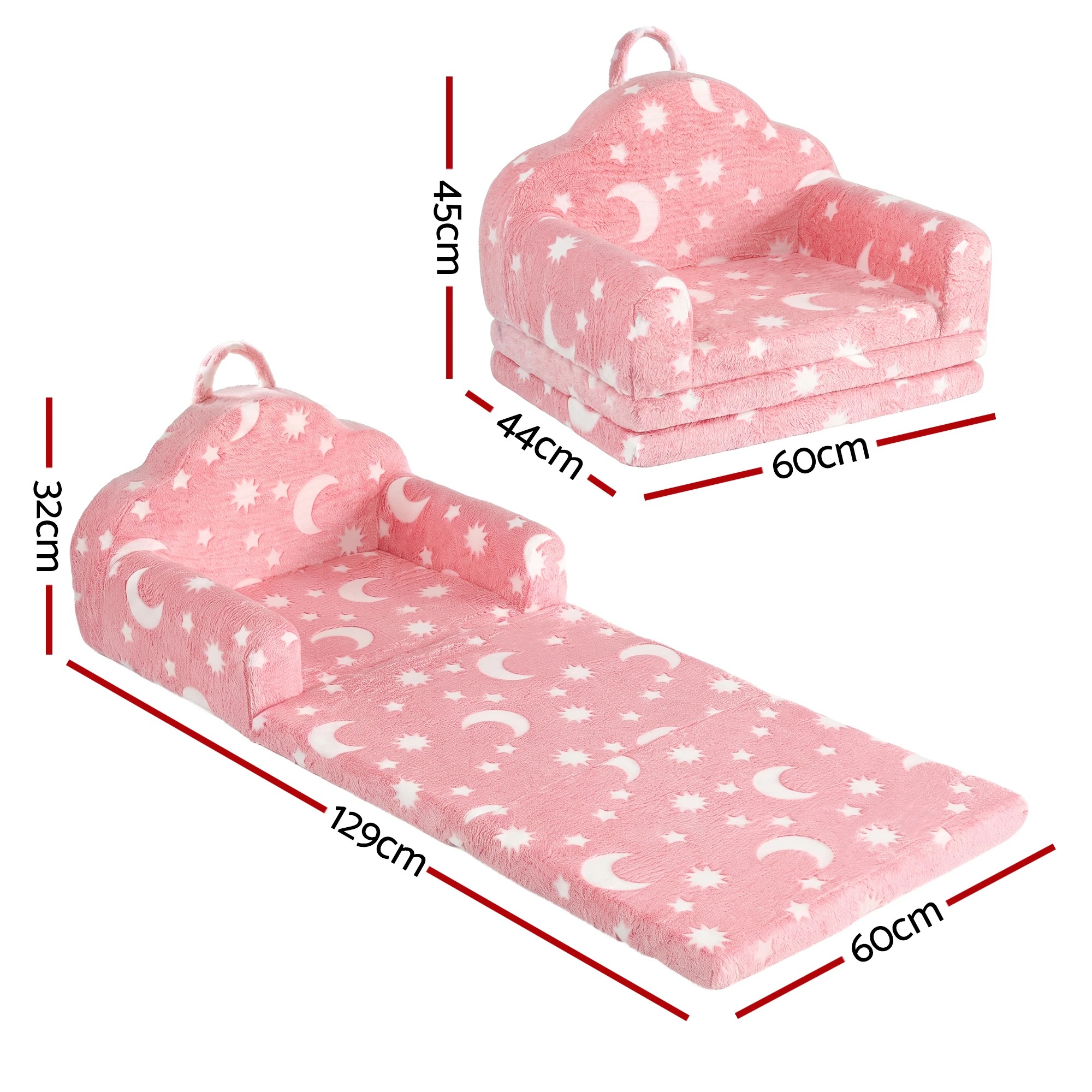 3 Keezi Kids 2-in-1 Sofa Bed Toddler Fold Out Couch Removable Washable Cover - Pink, 3 of 9
