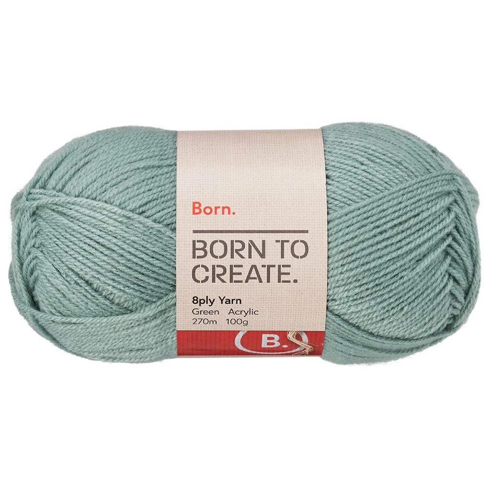 1 Born 8 Ply Yarn 100g Green, 1 of 3