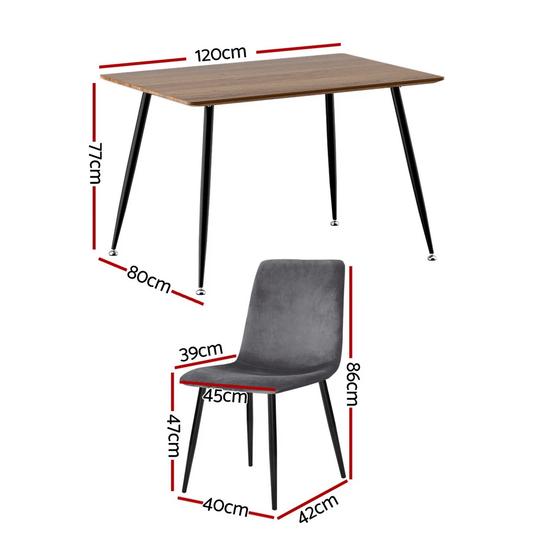 2 1 Artiss Dining Table and 4 Chairs Set Velvet - Multi, 2 of 6