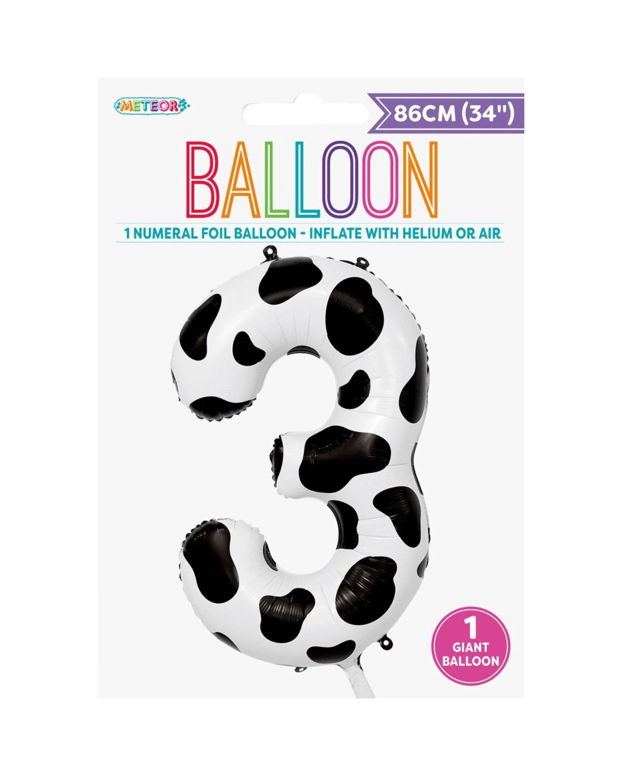 2 Meteor Cow Print Number 3 Balloon 86cm - Black, 2 of 2