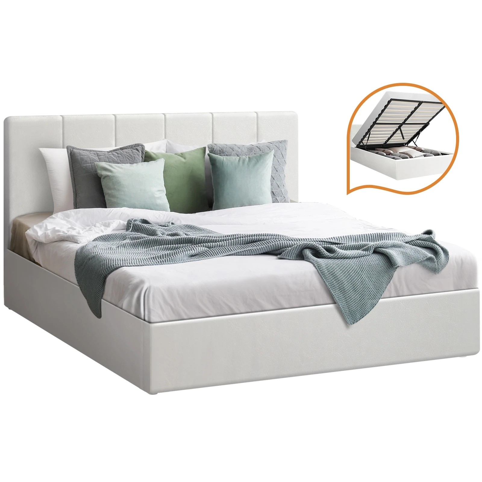 1 Oikiture Double Bed Gas Lift Base With Storage Bed Frame
 - White, 1 of 10