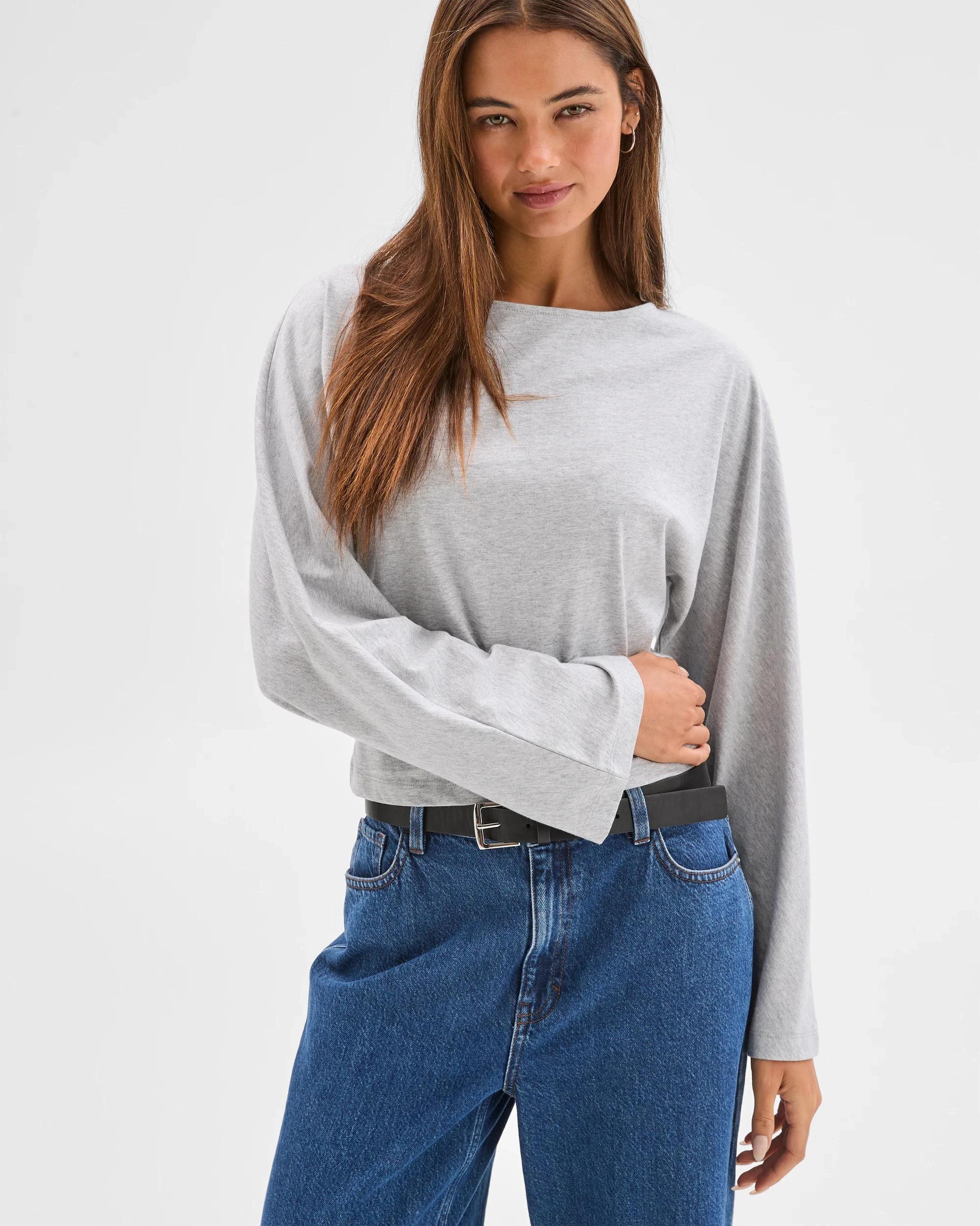 5 Lily Loves Australian Cotton Cinch In Long Sleeve Top GREY MARLE, 5 of 6