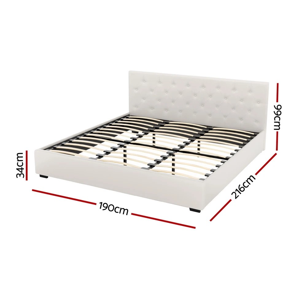 2 Artiss Bed Frame King Size Gas Lift  VILA - Beige, 2 of 7