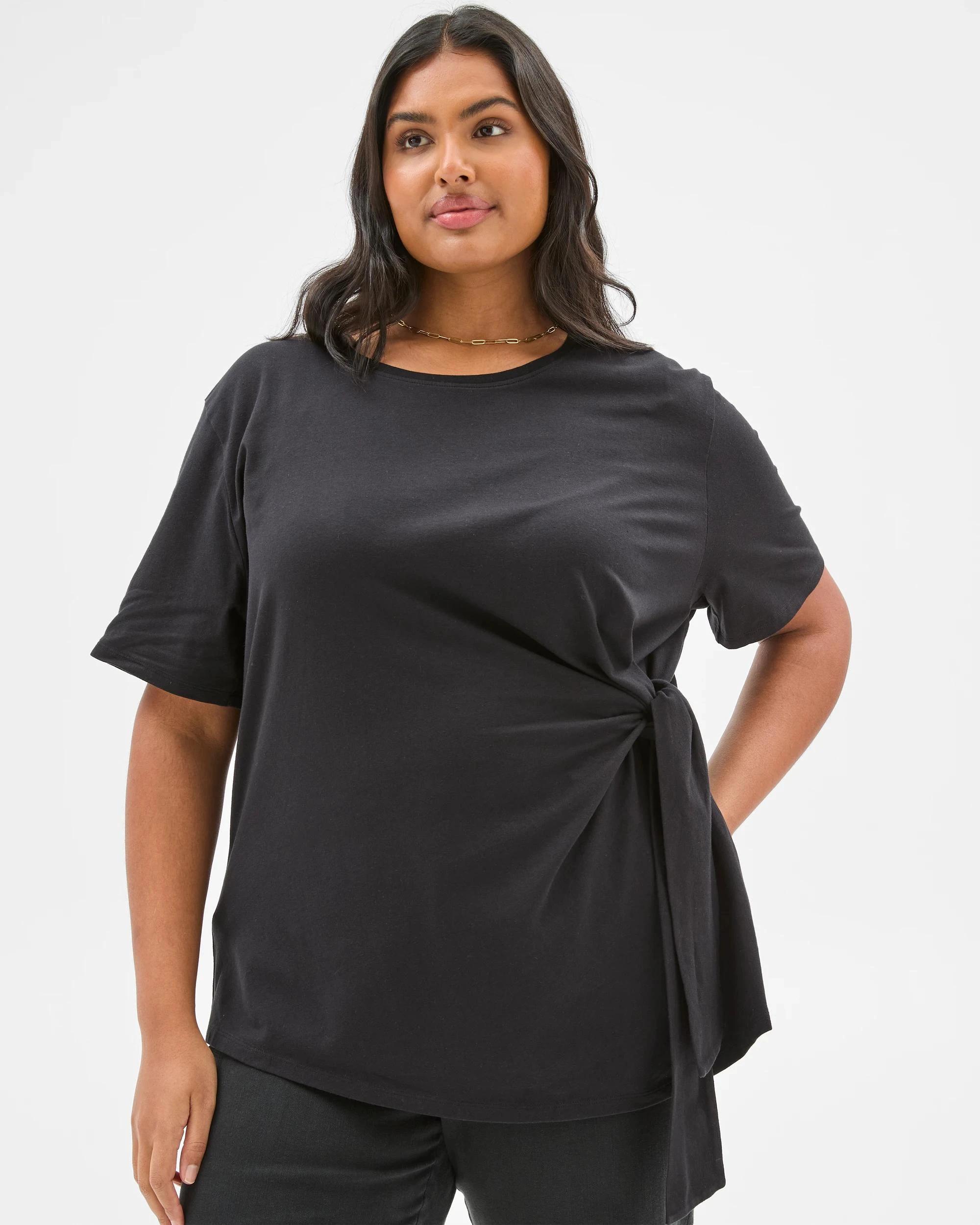 2 Target Plus Size Australian Cotton Tie Front T-Shirt BLACK, 2 of 6