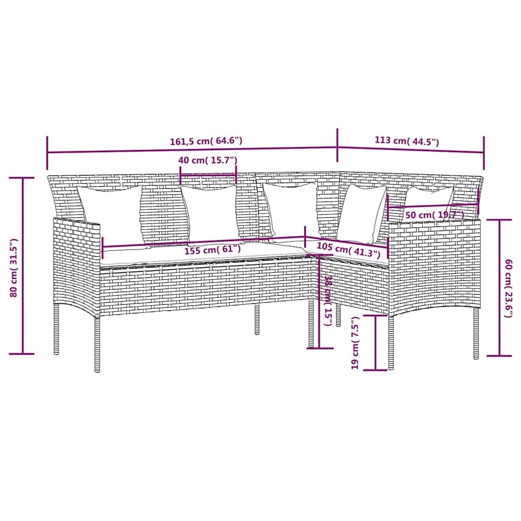 8 vidaXL 5 Piece L-shaped Couch Sofa Set With Cushions Poly Rattan - Grey, 8 of 8