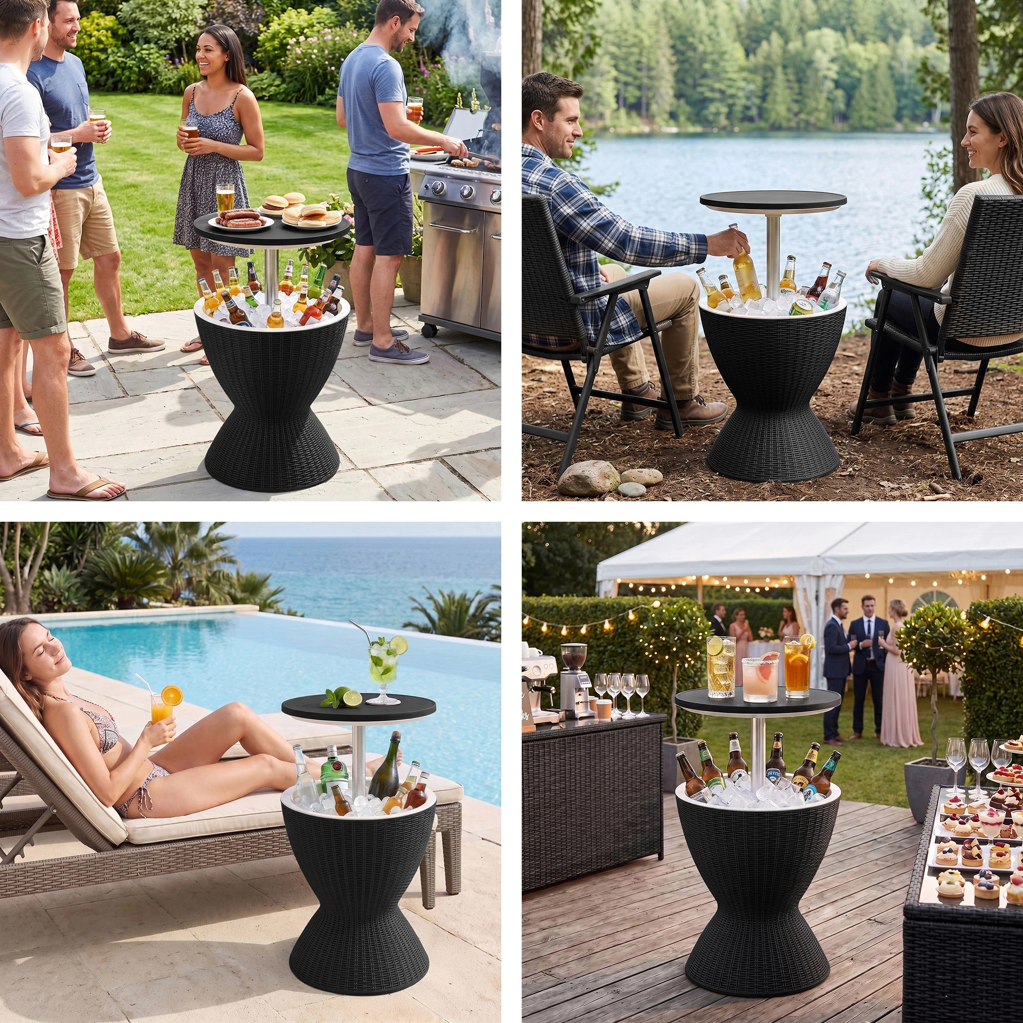 9 Gardeon 2-in-1 Outdoor Bar Table Portable Ice Bucket Cooler 30L Adjustable Top - Black, 9 of 9