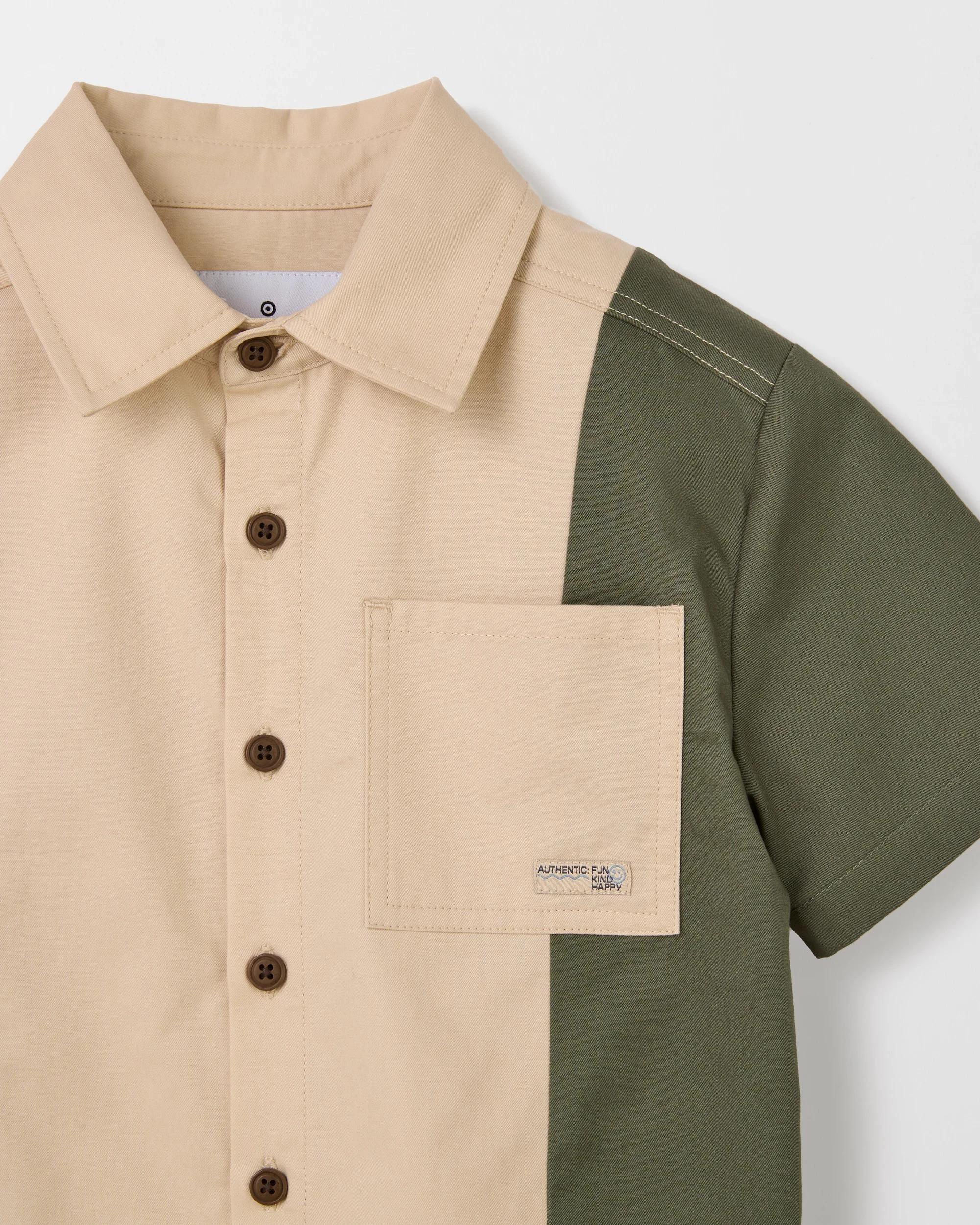 2 Target Kids Australian Cotton Short Sleeve Twill Splice Shirt LIGHT MOCHA, 2 of 2