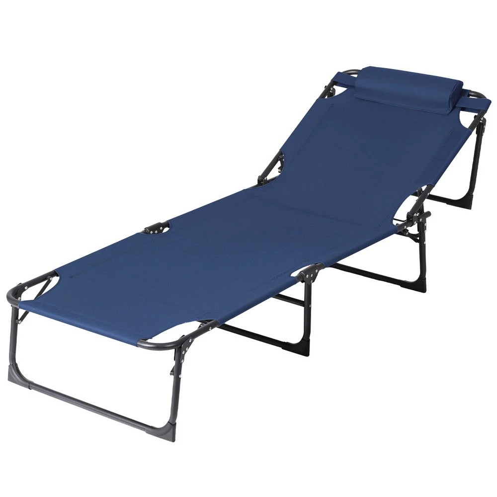1 Gardeon Sun Lounger Folding Lounge Beach Chair Patio Outdoor - Blue, 1 of 6