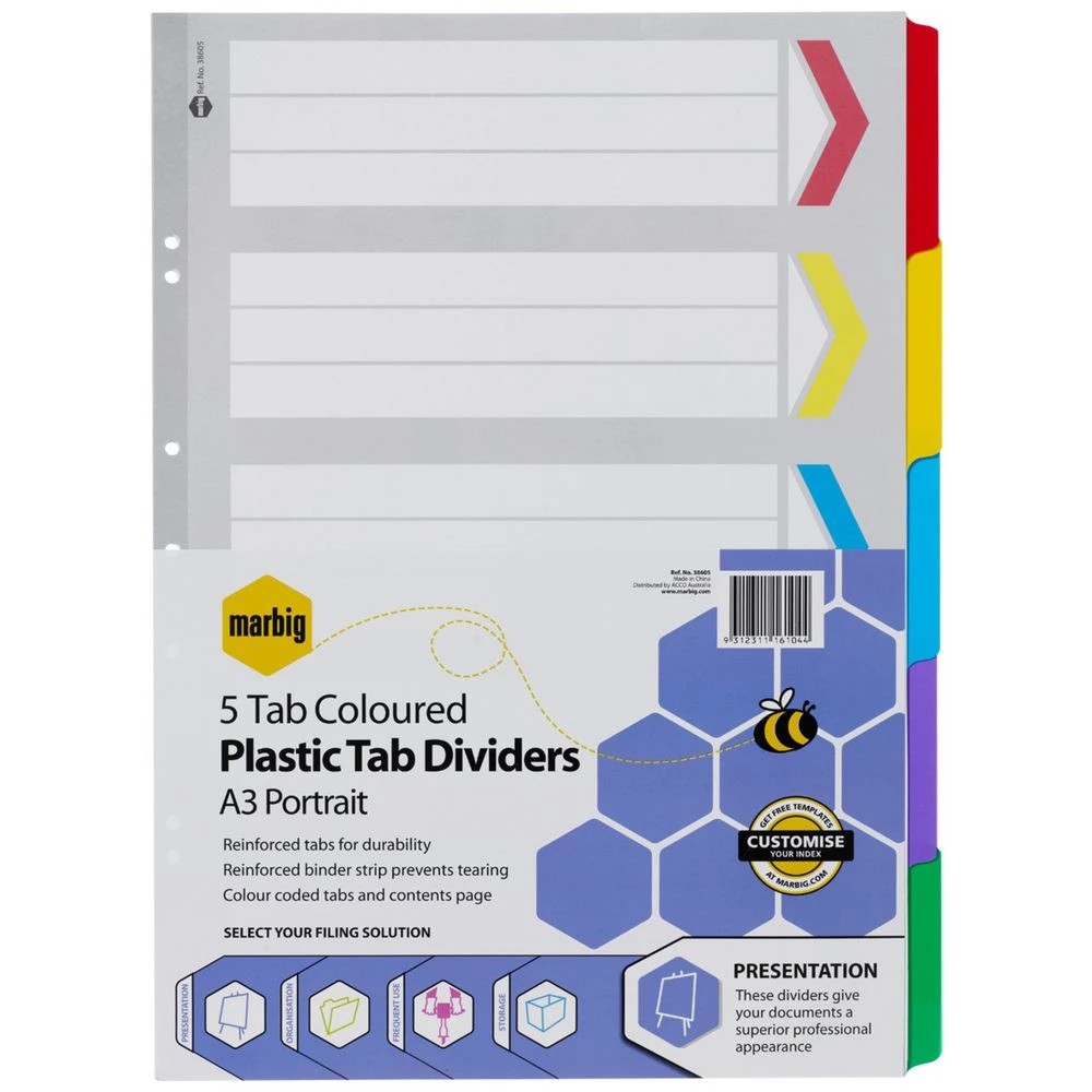 1 Marbig Reinforced A3 5 Tab Portrait Divider, 1 of 3