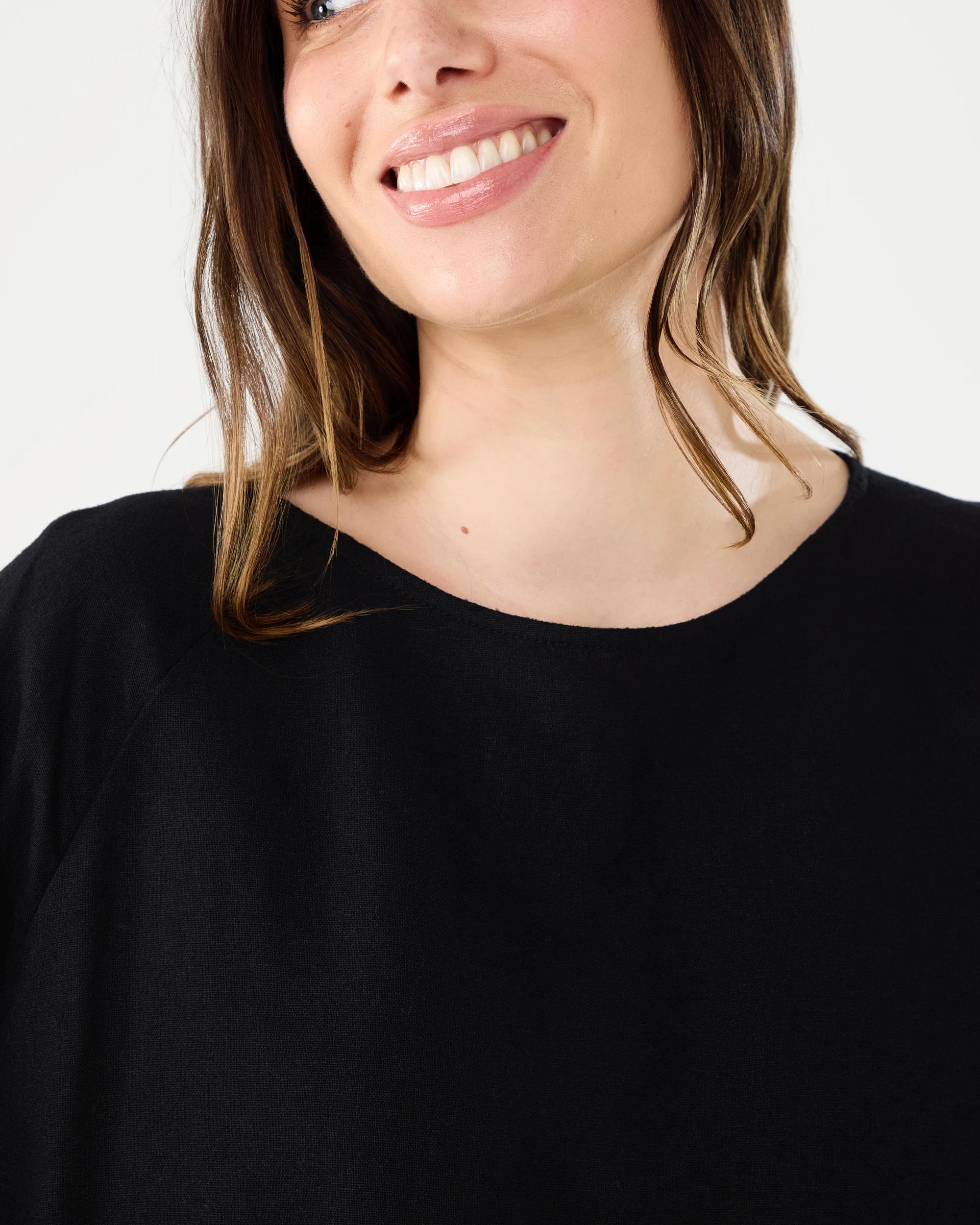 5 Long Sleeve Linen Blend Top Black, 5 of 7